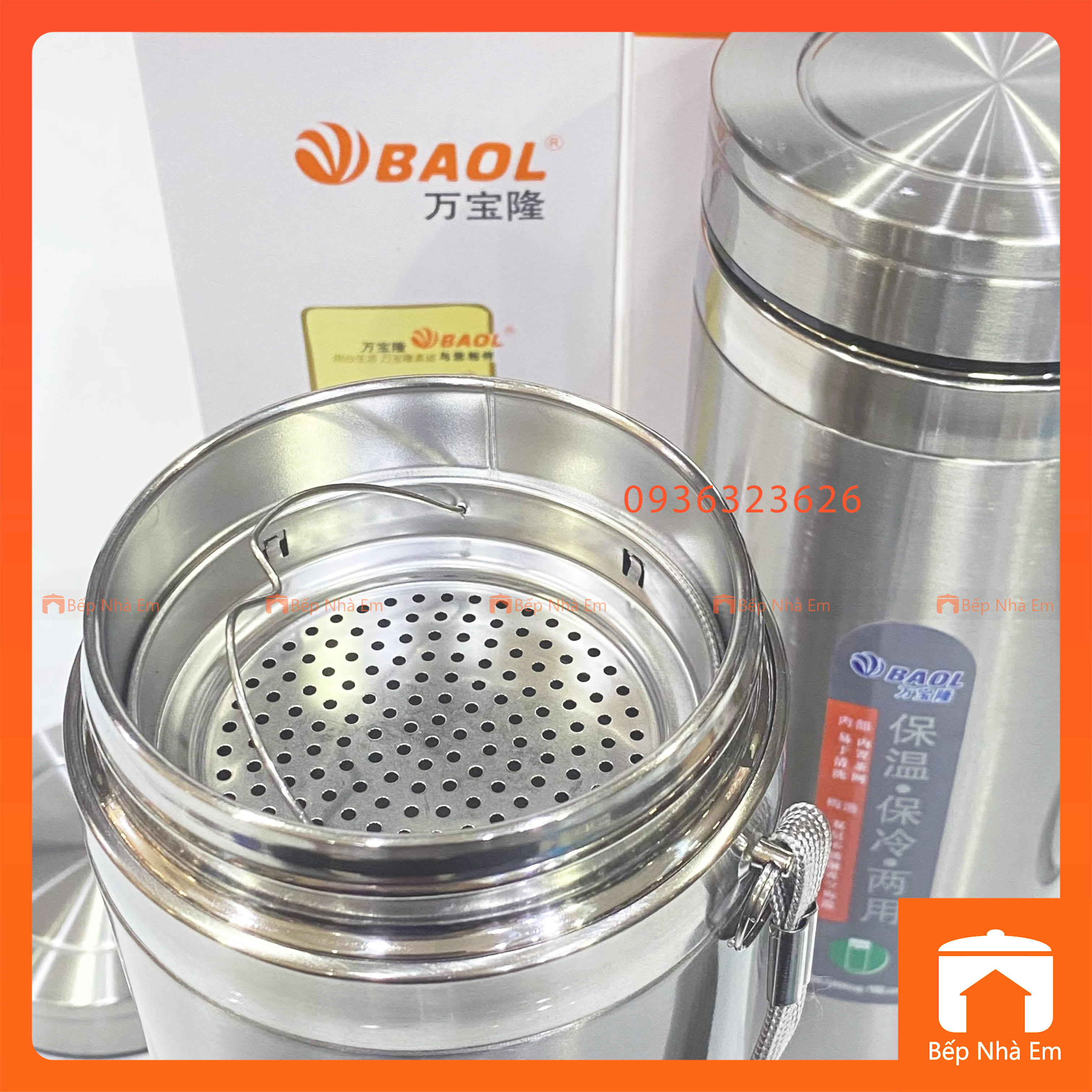 Bình Giữ Nhiệt BAOL 1.2L - Ca Thẳng 1200 (Inox 304) - Hàng Cao Cấp