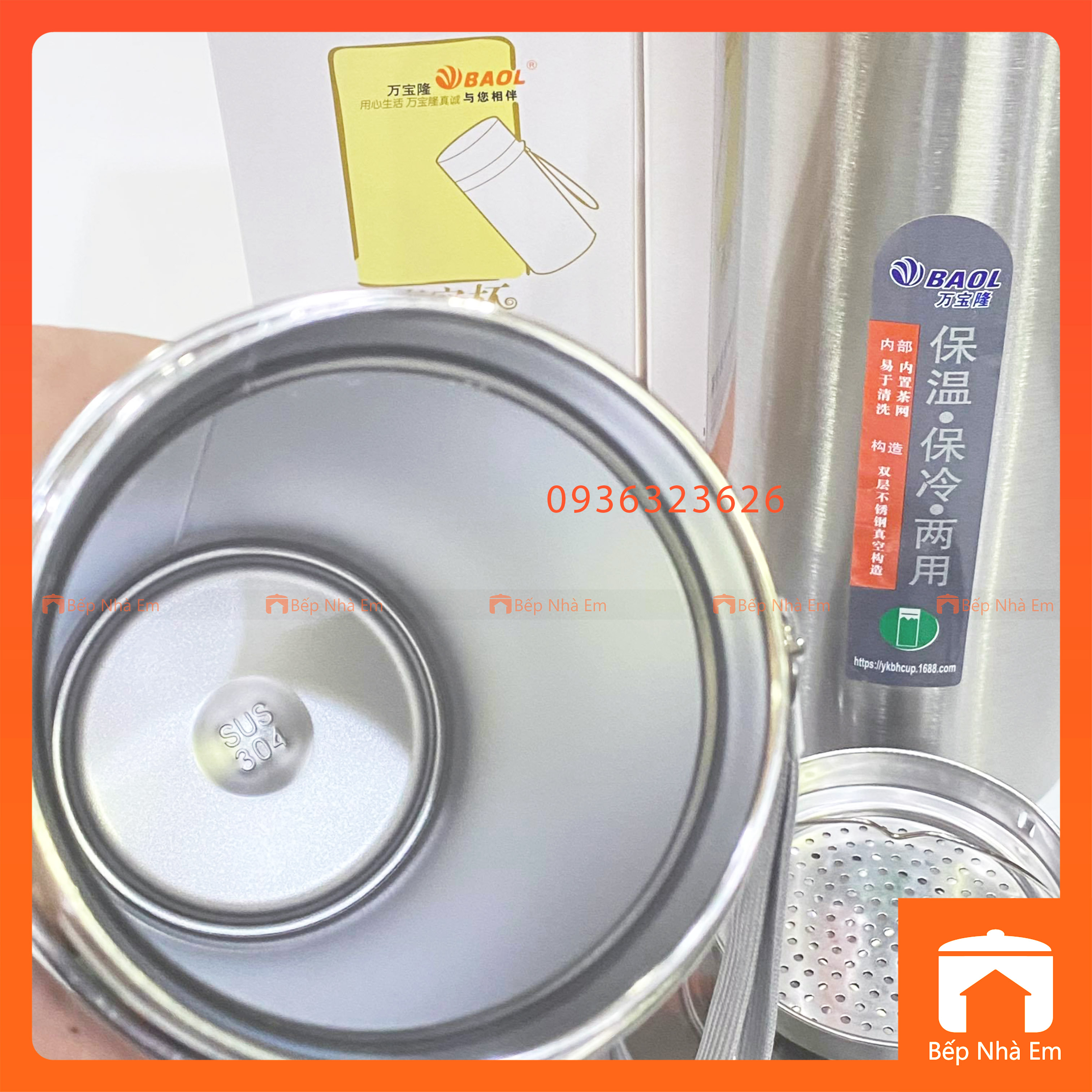 Bình Giữ Nhiệt BAOL 1.2L - Ca Thẳng 1200 (Inox 304) - Hàng Cao Cấp