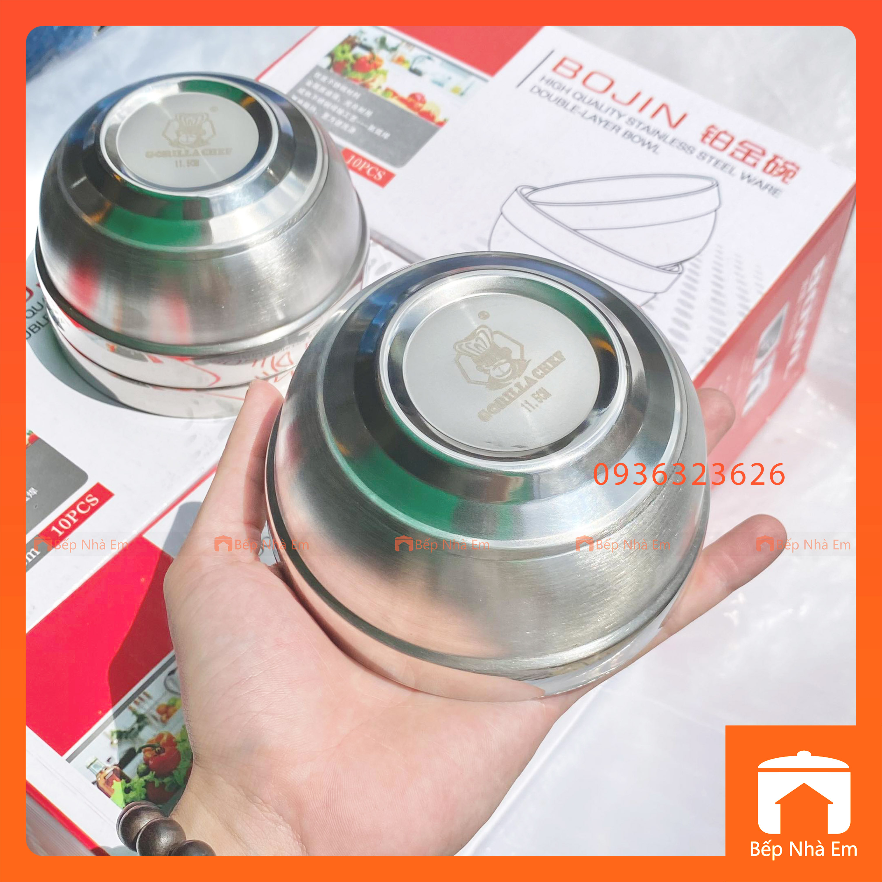 Hộp 10 Chén Inox 2 Lớp Cách Nhiệt Hàn Quốc 11.5cm