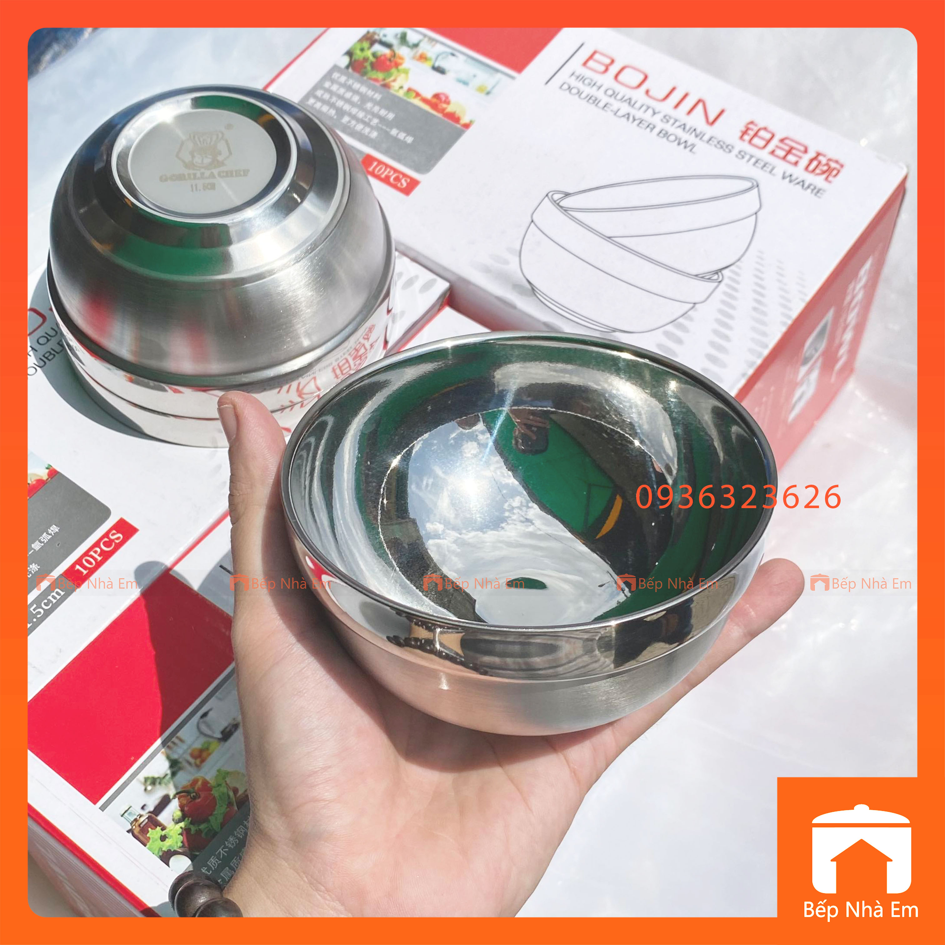 Hộp 10 Chén Inox 2 Lớp Cách Nhiệt Hàn Quốc 11.5cm