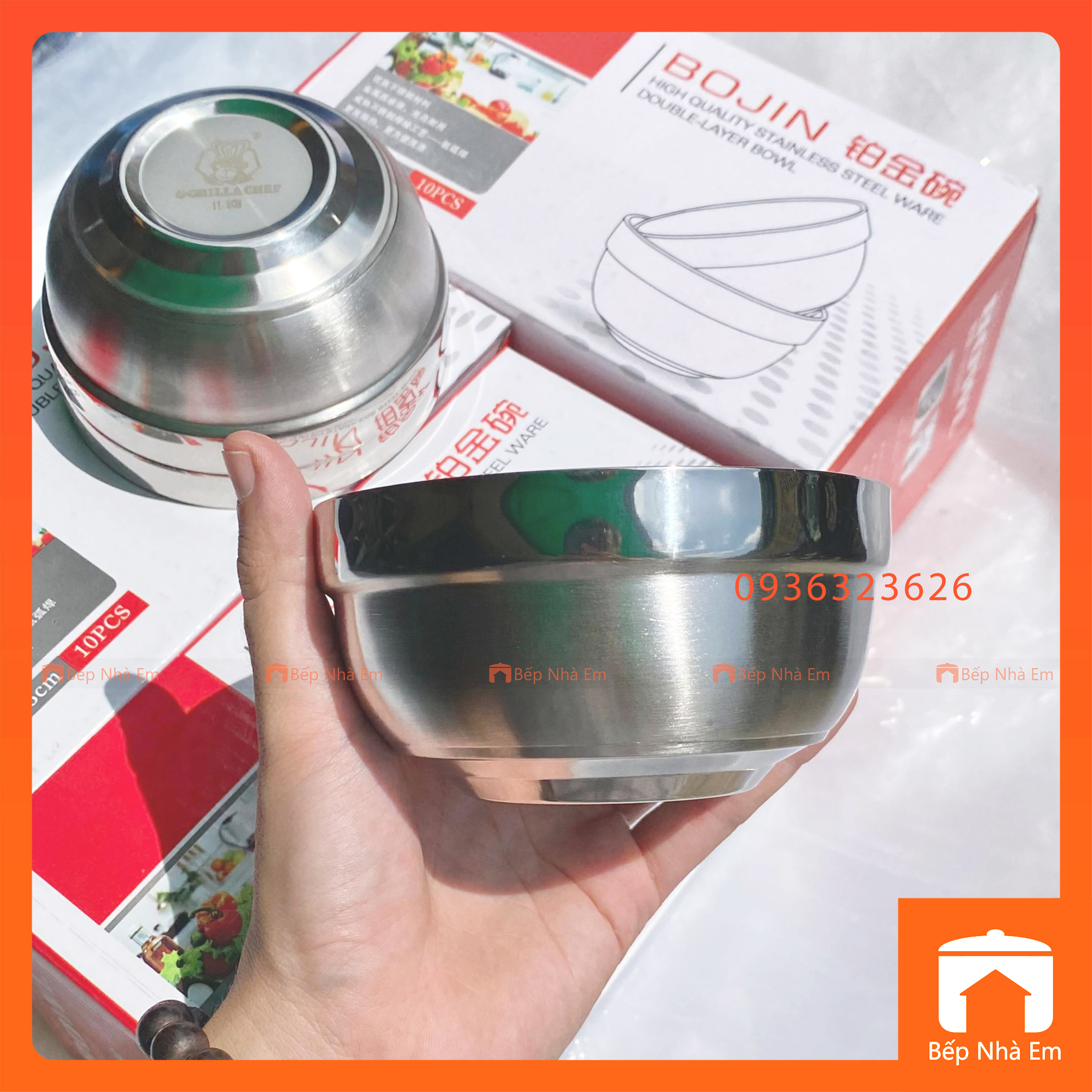 Hộp 10 Chén Inox 2 Lớp Cách Nhiệt Hàn Quốc 11.5cm
