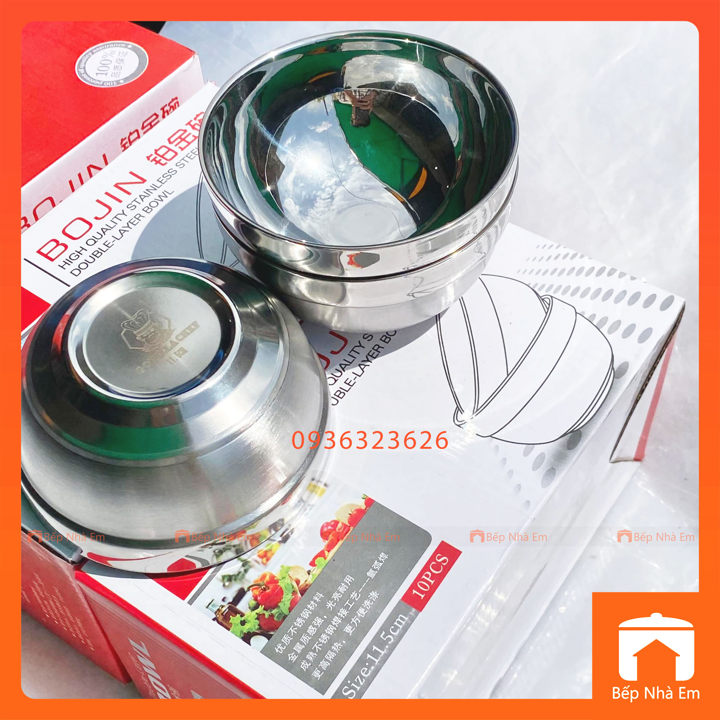 Hộp 10 Chén Inox 2 Lớp Cách Nhiệt Hàn Quốc 11.5cm