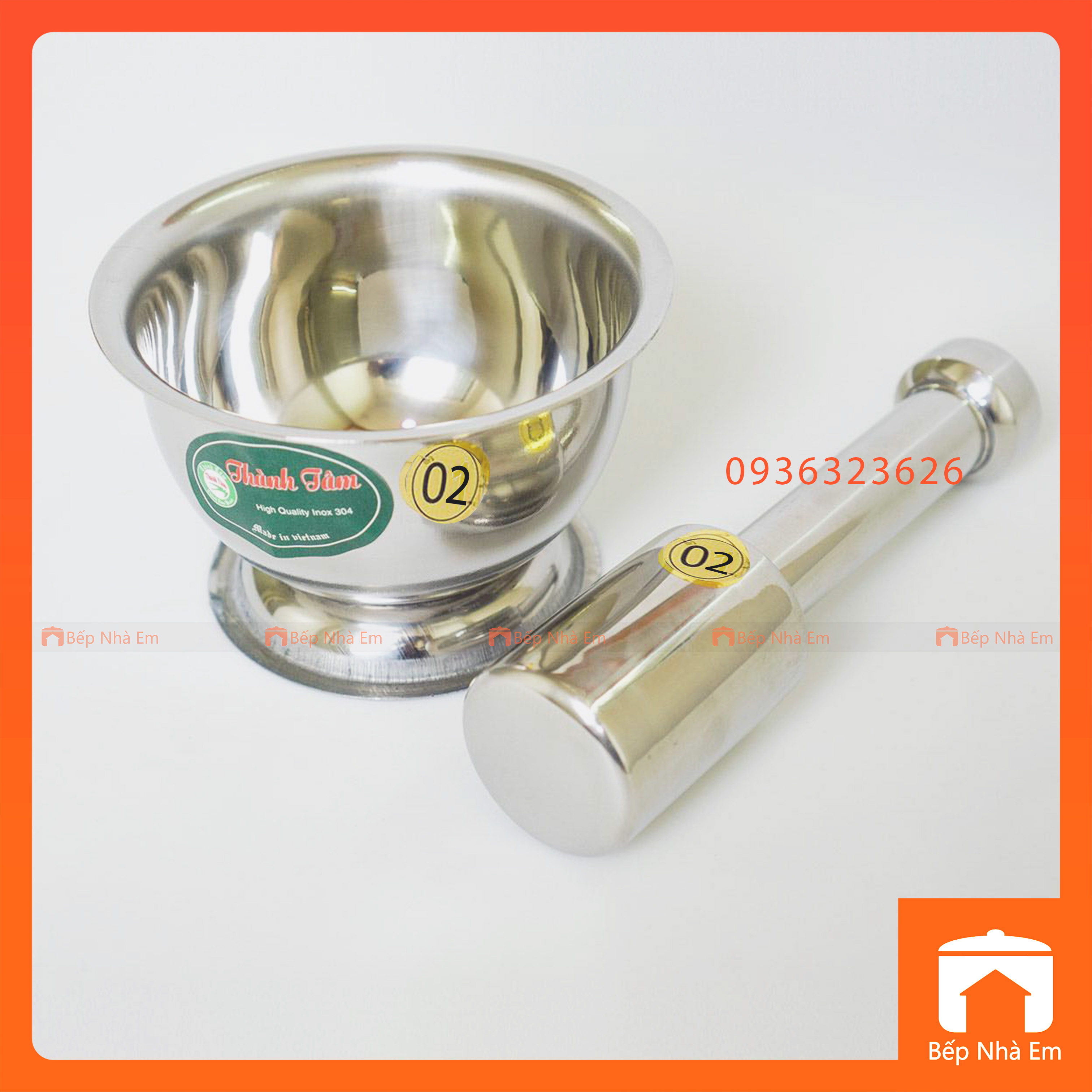 Cối Chày Inox 304 Cao Cấp Thành Tâm  - Hàng Việt Nam Sản Xuất