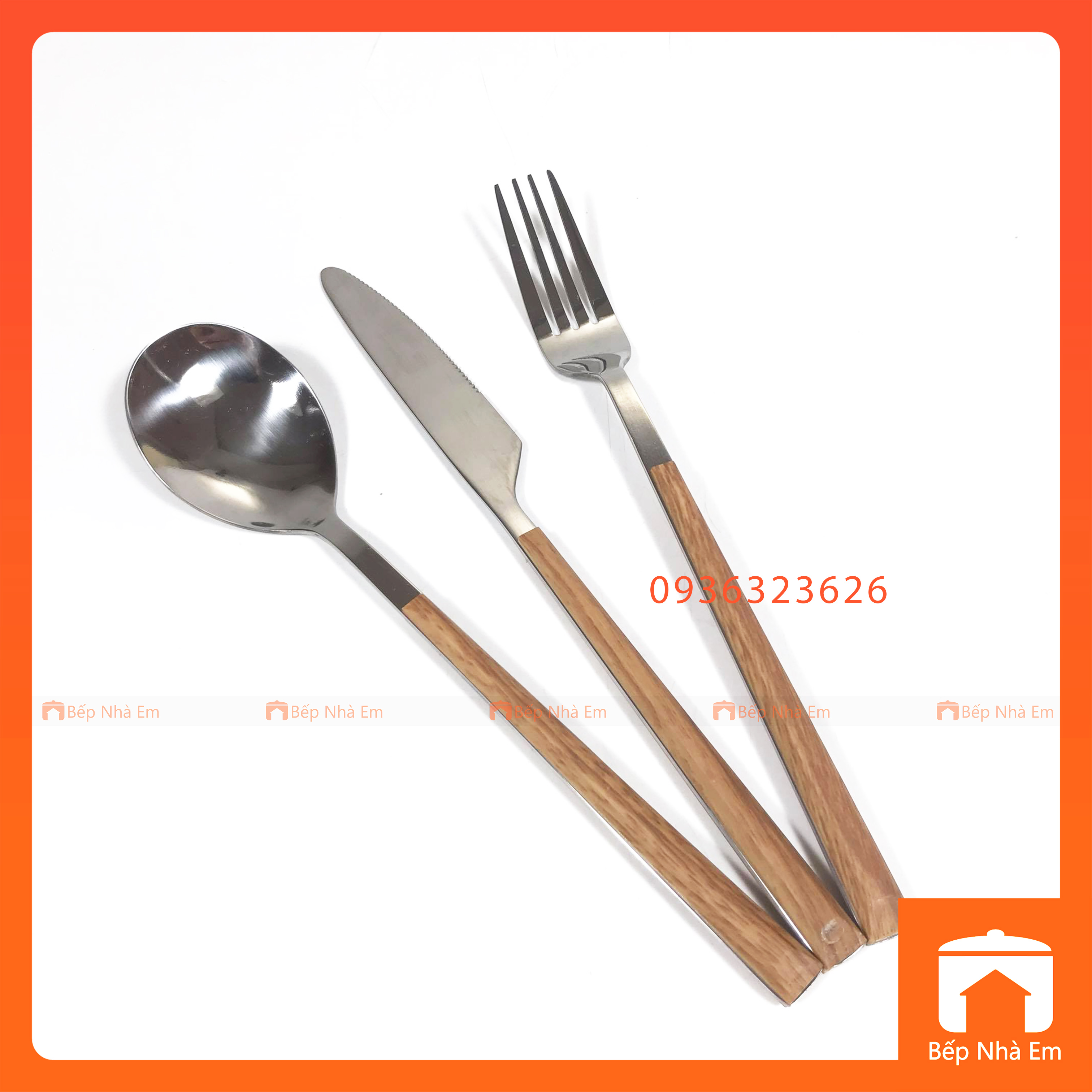 Bộ Dao Muỗng Nĩa Cán Gỗ Tiện Dụng - Hàng Cao Cấp