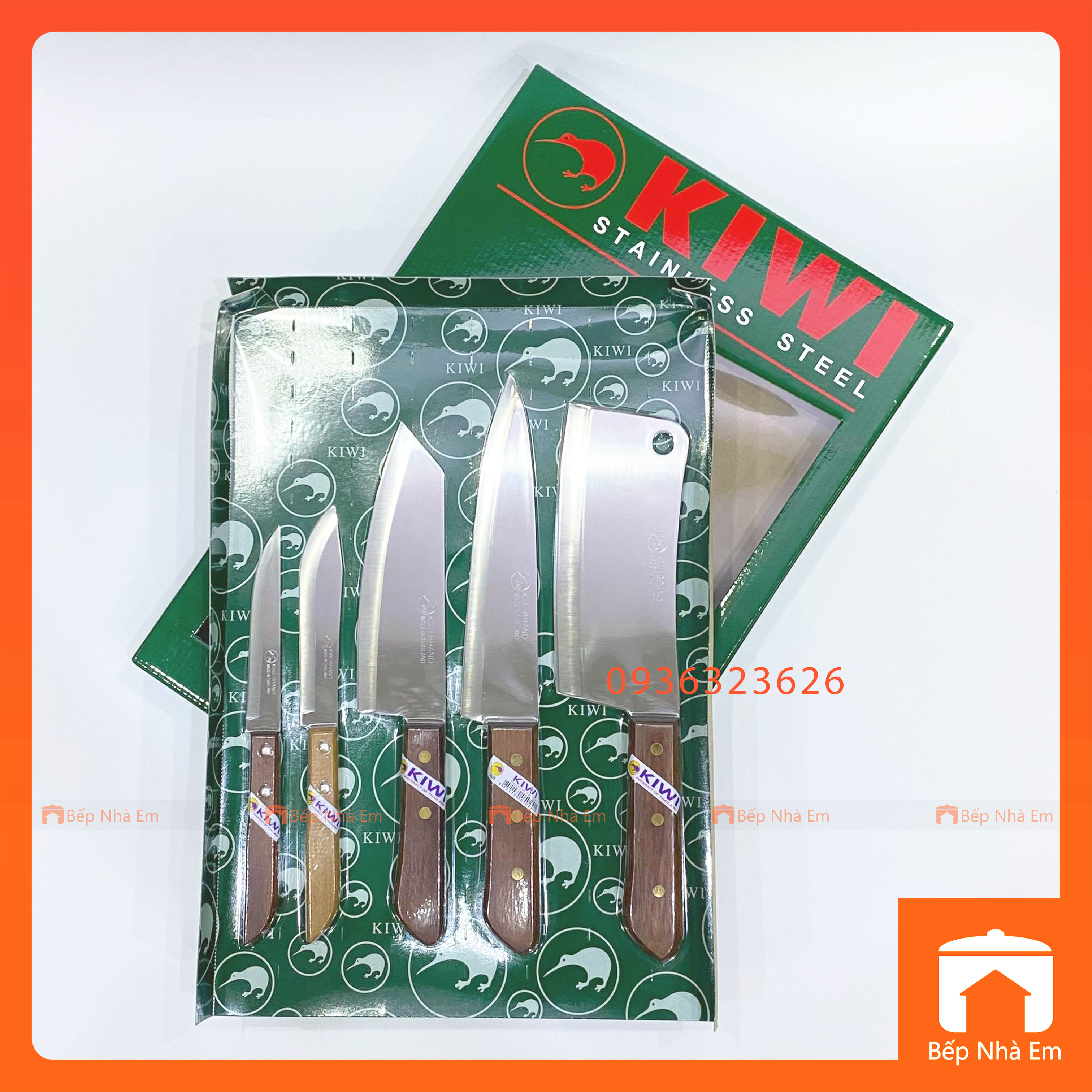 Bộ Dao Thái Lan Cán Gỗ Kiwi 5 Món - Hàng Nhập Khẩu Thái Lan