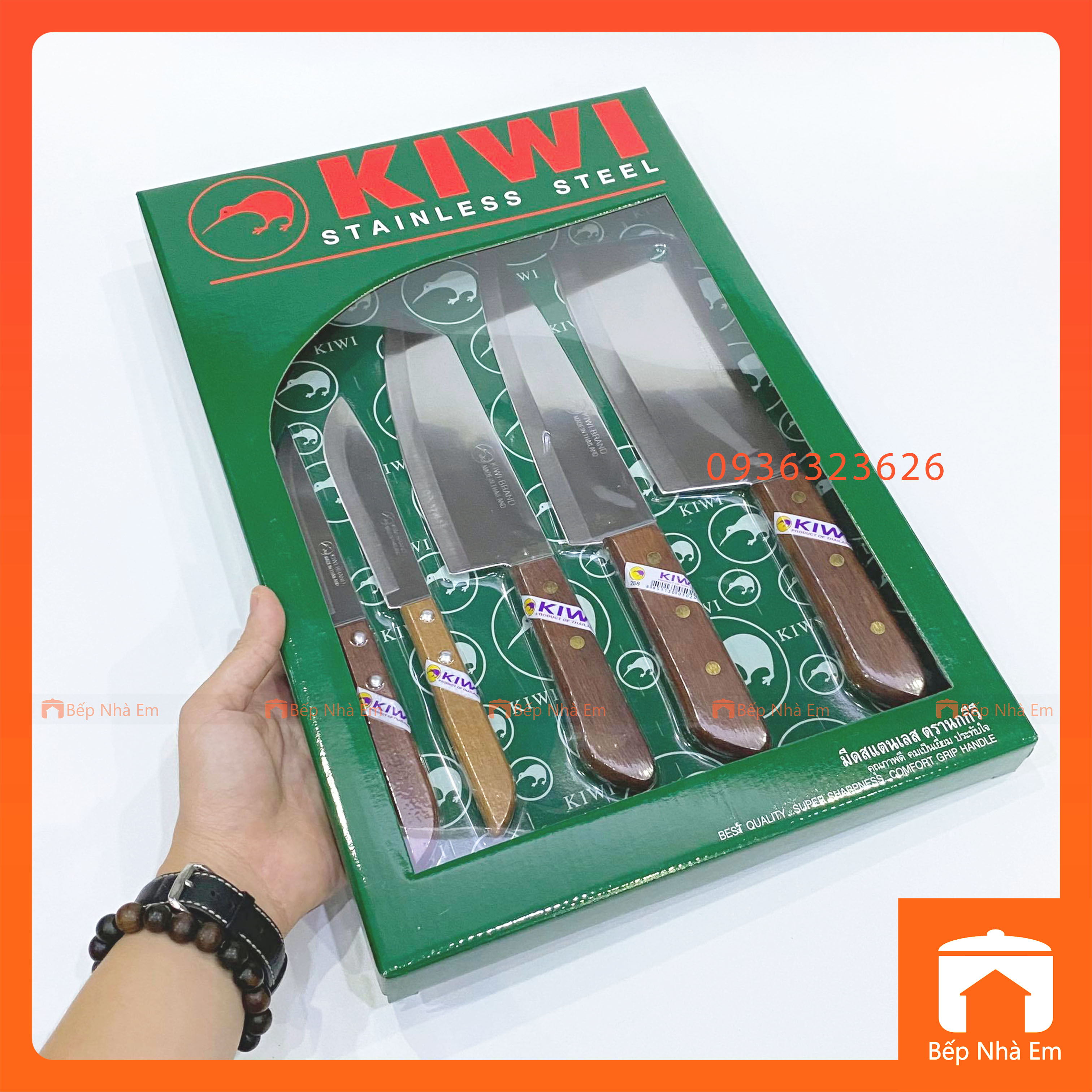 Bộ Dao Thái Lan Cán Gỗ Kiwi 5 Món - Hàng Nhập Khẩu Thái Lan