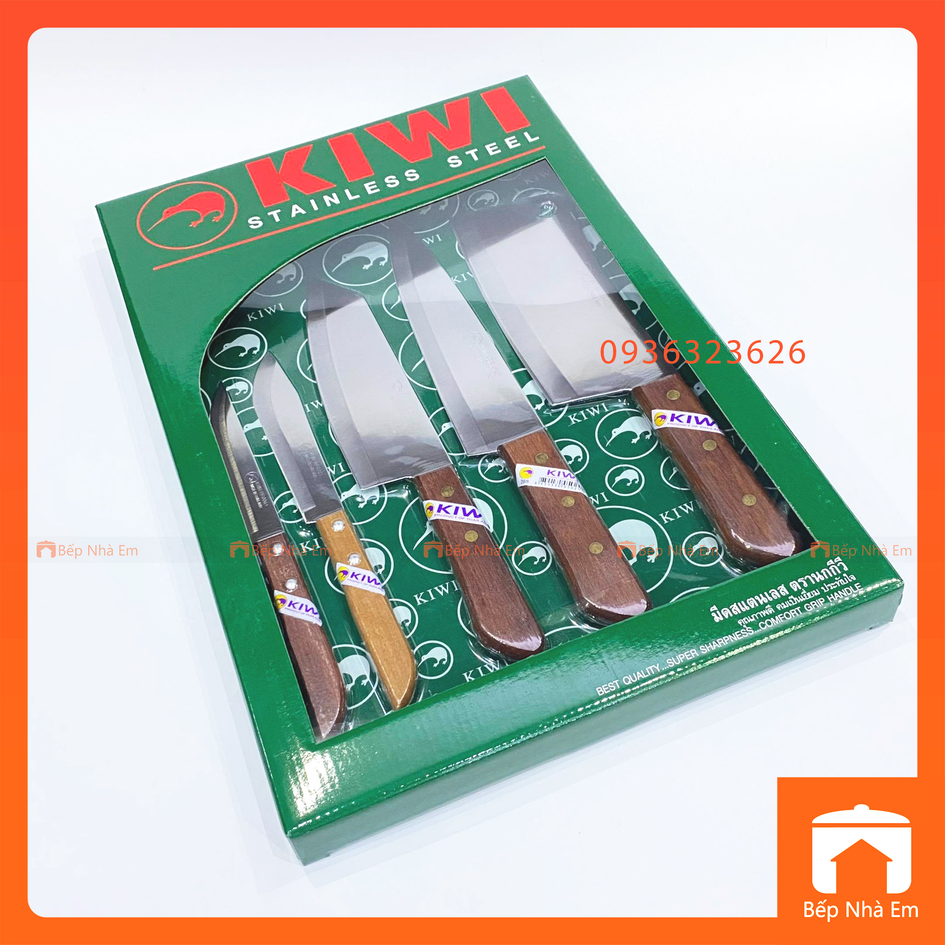 Bộ Dao Thái Lan Cán Gỗ Kiwi 5 Món - Hàng Nhập Khẩu Thái Lan