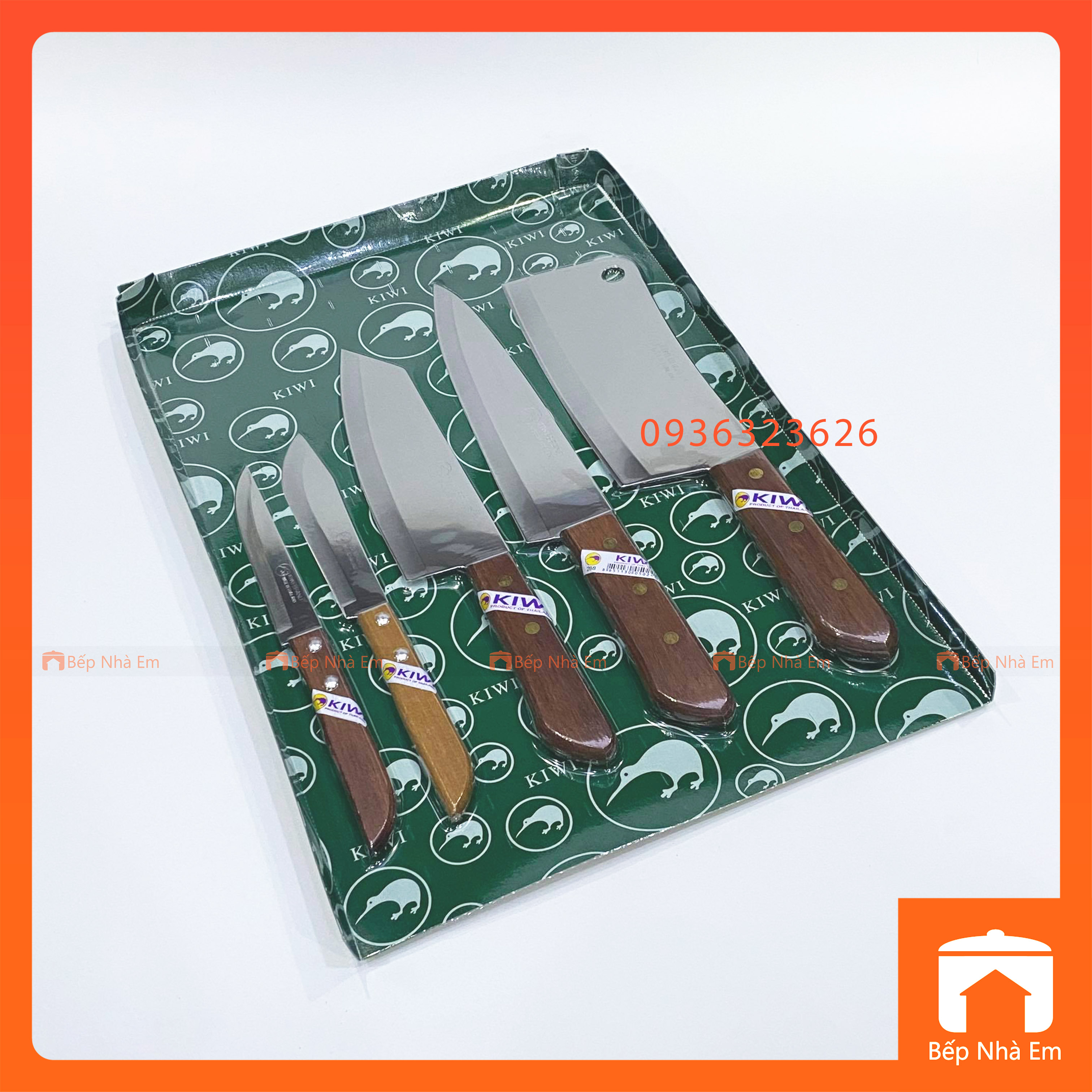 Bộ Dao Thái Lan Cán Gỗ Kiwi 5 Món - Hàng Nhập Khẩu Thái Lan