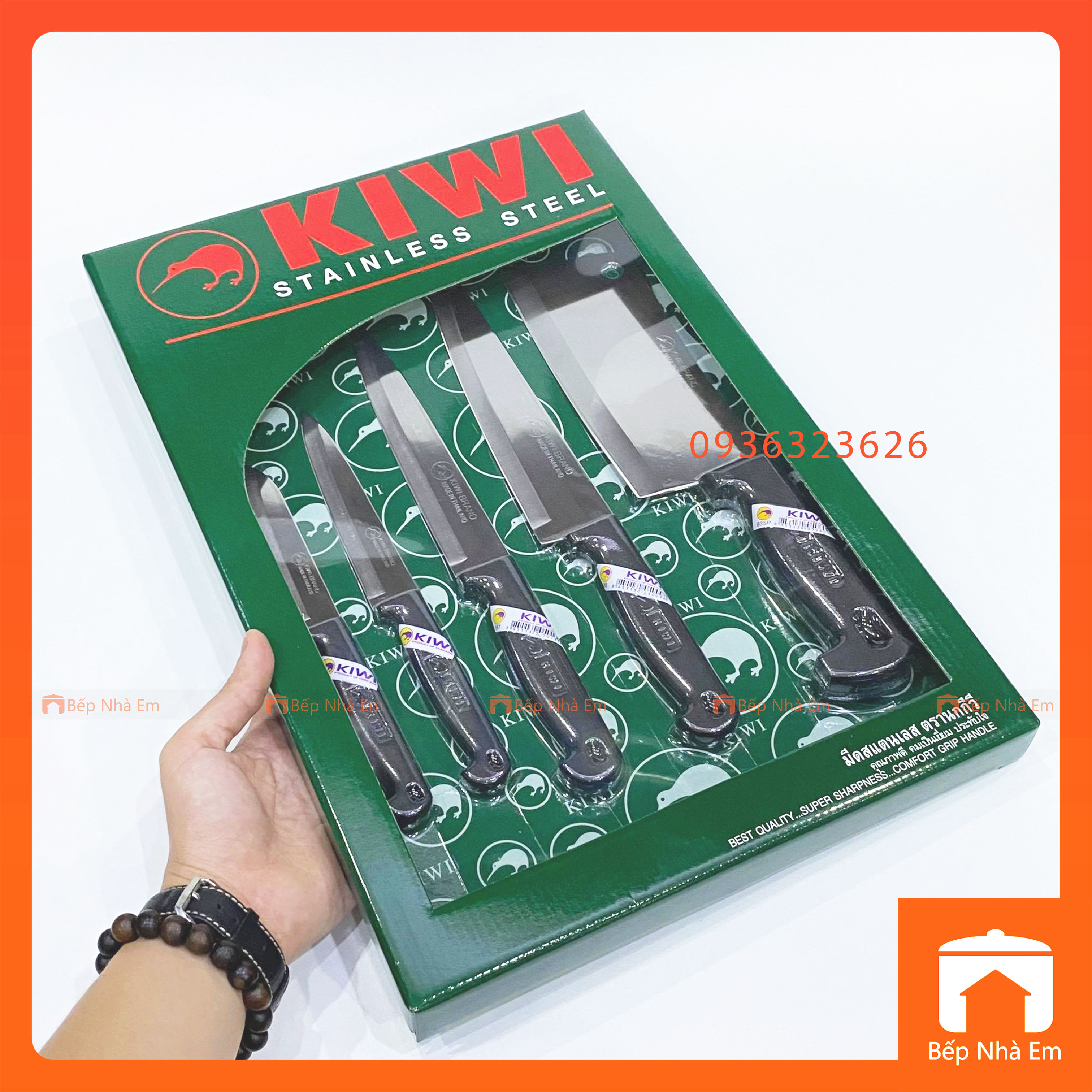 Bộ Dao Thái Lan Cán Nhựa Kiwi 5 Món - Hàng Nhập Khẩu Thái Lan