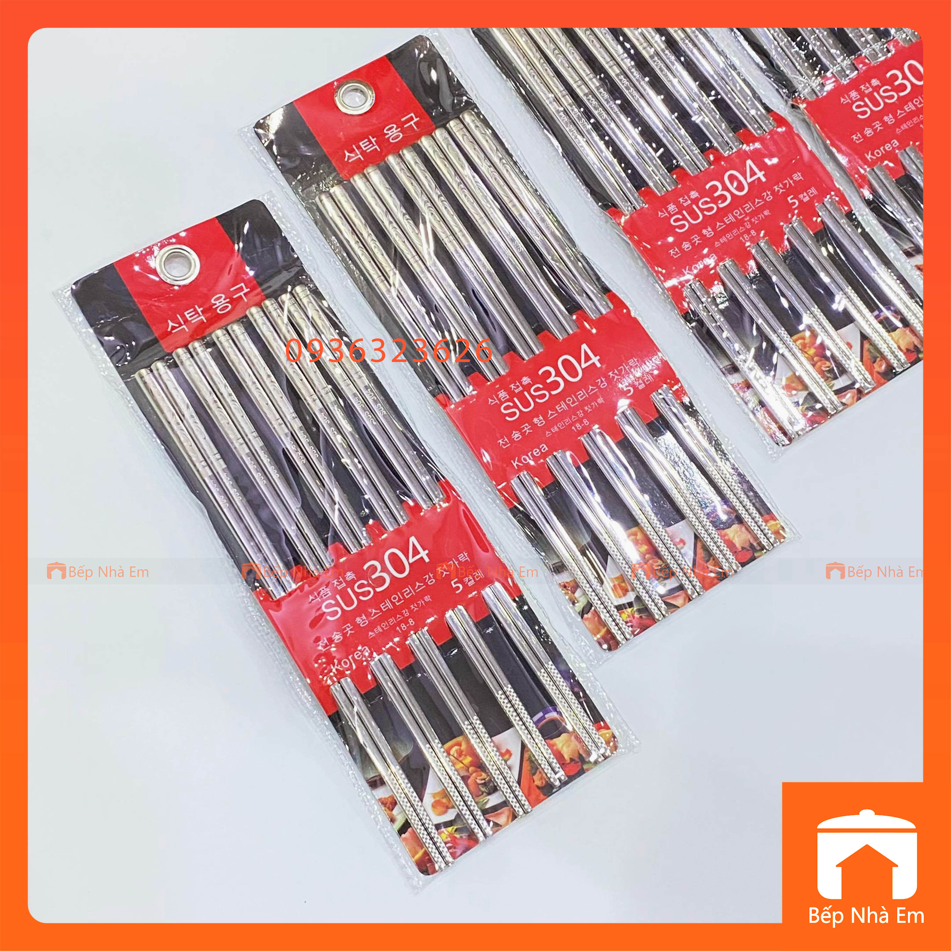 Đũa Inox 304 Hàn Quốc Set 5 Đôi - Hàng Cao Cấp