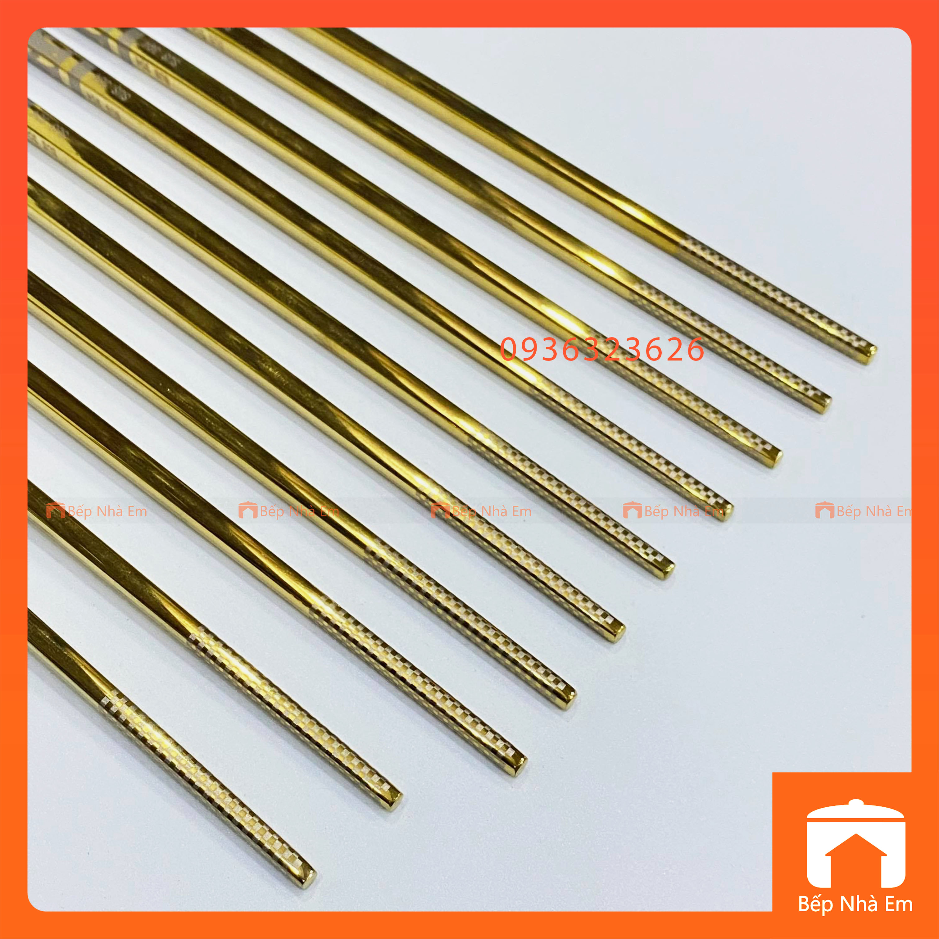 Đũa Inox 304 Hàn Quốc Mạ Vàng Set 5 Đôi - Hàng Cao Cấp