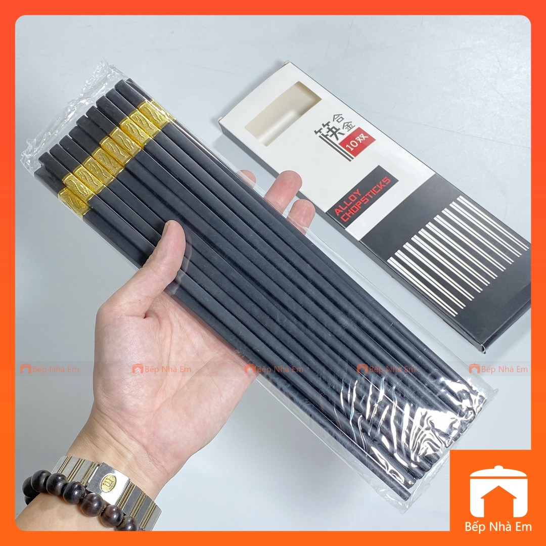 Đũa Nhựa Đen Mạ Vàng 10 Đôi - Hàng Nhập Khẩu Trực Tiếp