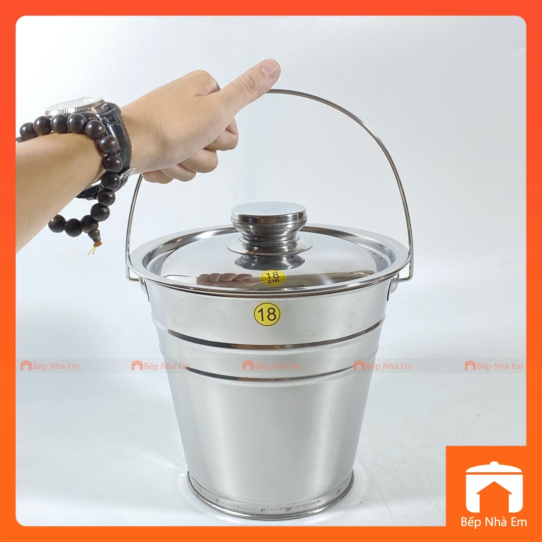 Xô Inox 18cm - 20cm Có Nắp Tiện Dụng - Hàng Việt Nam Sản Xuất
