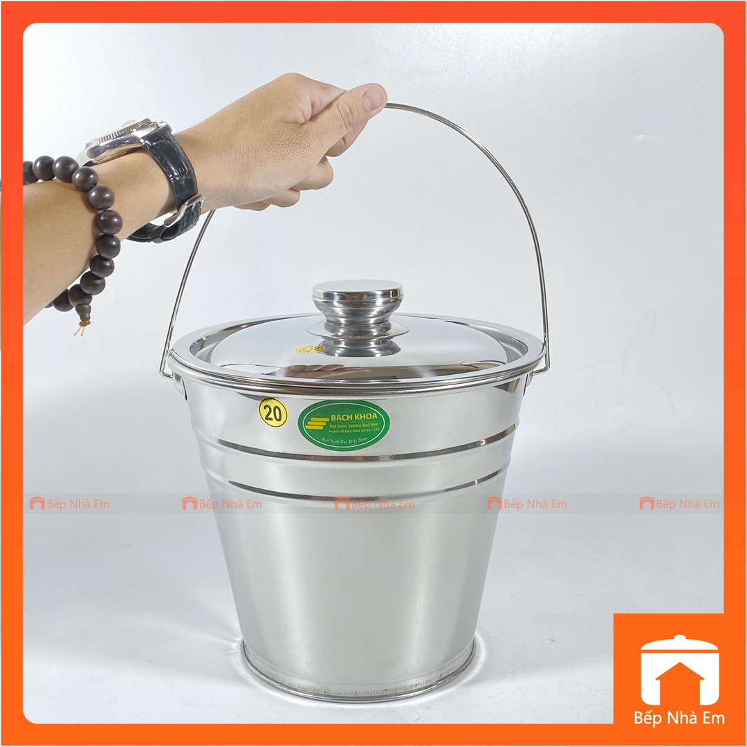 Xô Inox 18cm - 20cm Có Nắp Tiện Dụng - Hàng Việt Nam Sản Xuất