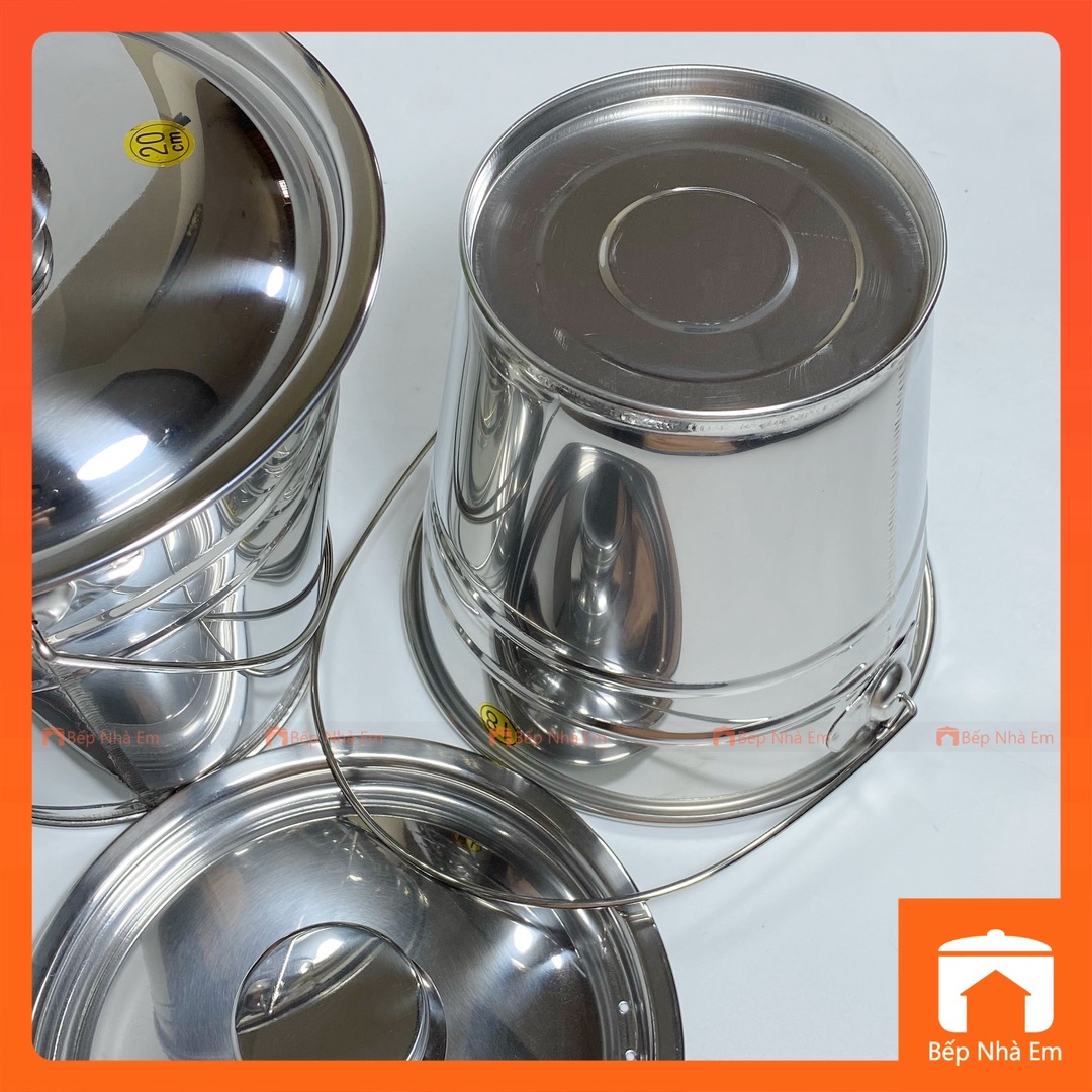 Xô Inox 18cm - 20cm Có Nắp Tiện Dụng - Hàng Việt Nam Sản Xuất