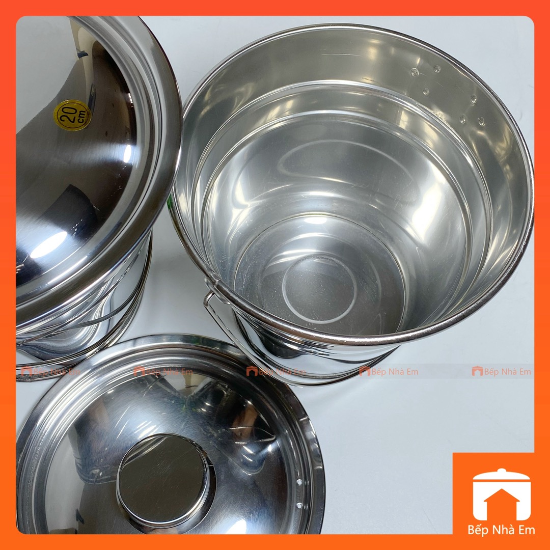 Xô Inox 18cm - 20cm Có Nắp Tiện Dụng - Hàng Việt Nam Sản Xuất