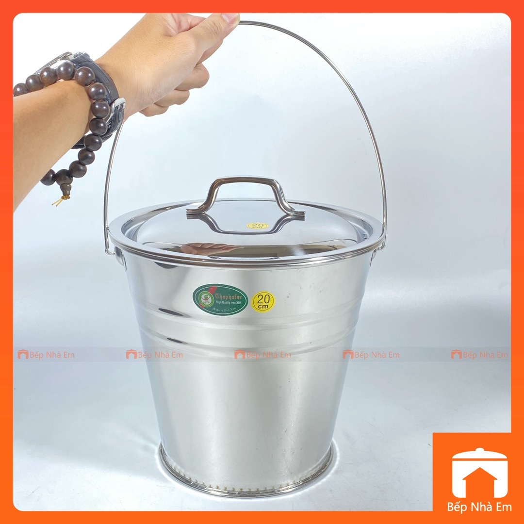 Xô Inox 304 Cao Cấp 20cm Có Nắp - Hàng Việt Nam Sản Xuất | Bếp Nhà Em
