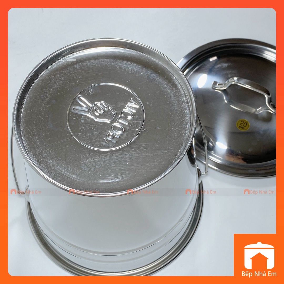 Xô Inox 304 Cao Cấp 20cm Có Nắp - Hàng Việt Nam Sản Xuất