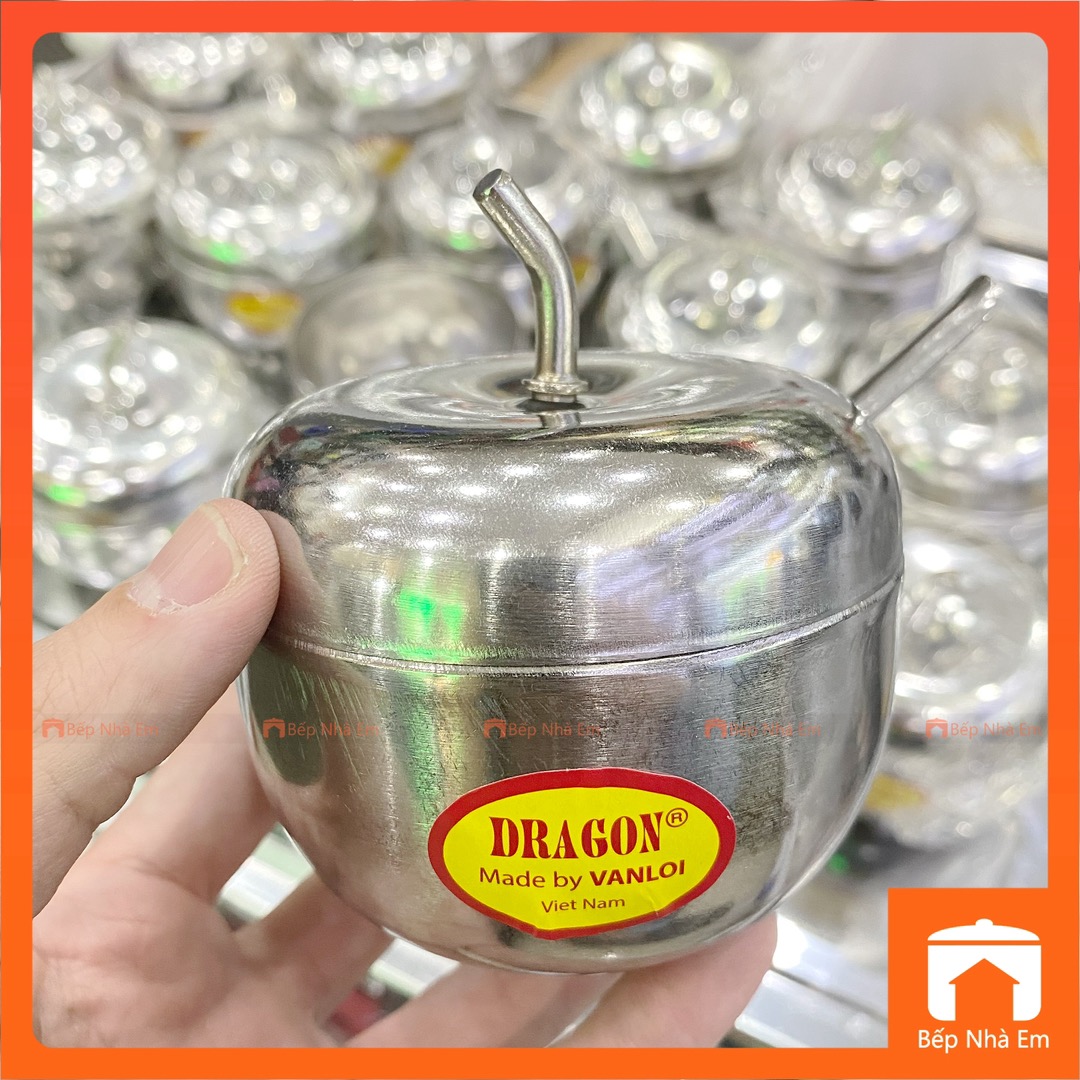 Hủ Đựng Gia Vị Inox Hình Táo Kèm Muỗng - Hàng Việt Nam Sản Xuất