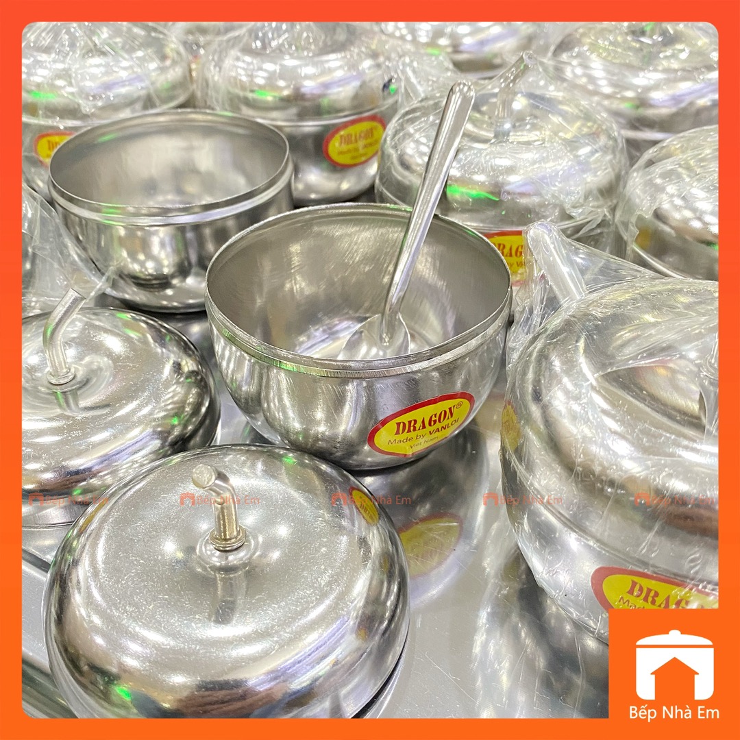 Hủ Đựng Gia Vị Inox Hình Táo Kèm Muỗng - Hàng Việt Nam Sản Xuất
