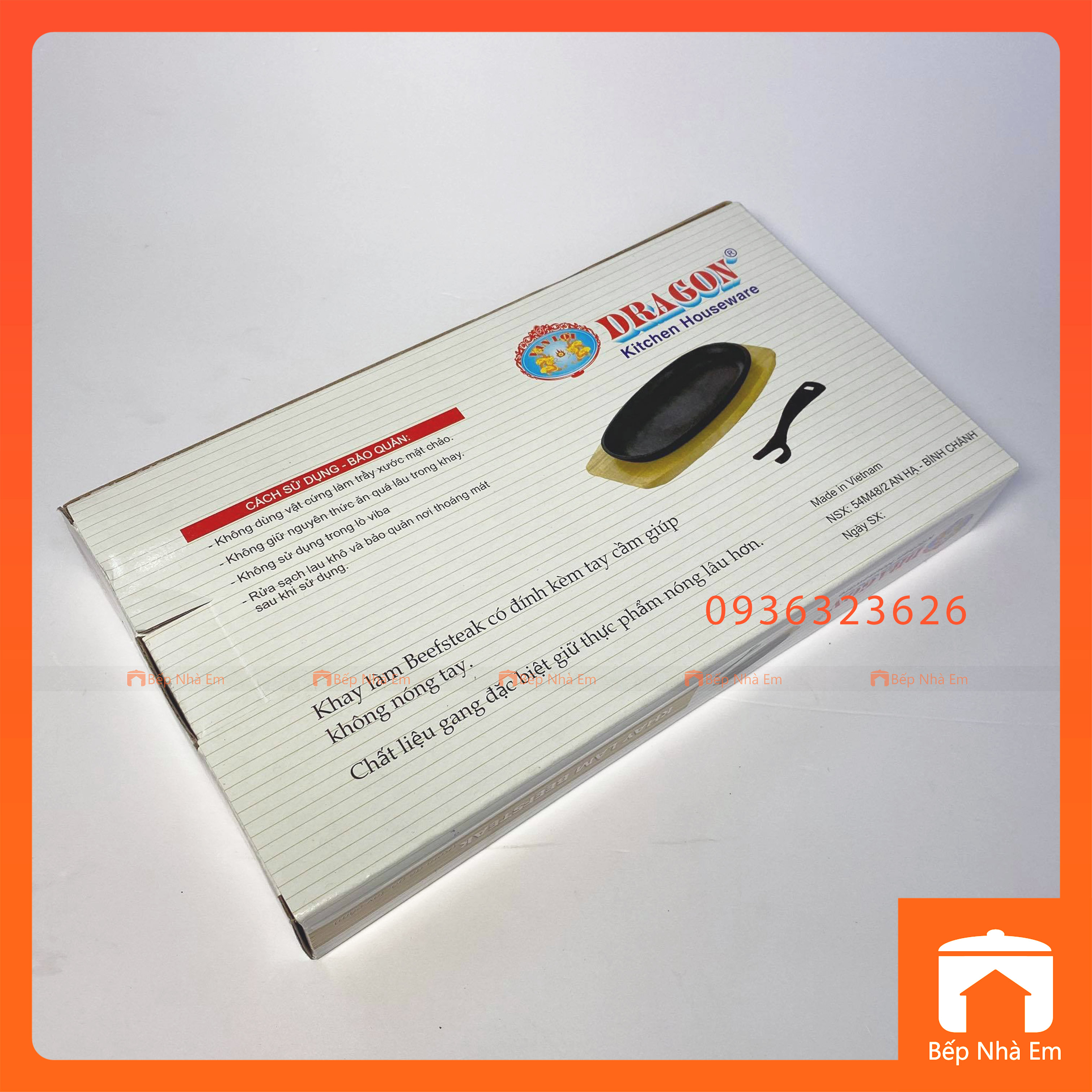 Bộ Khay Làm Beefsteak Oval Có Đế Gỗ và Tay Cầm Vạn Lợi Cao Cấp - Hàng Việt Nam Sản Xuất