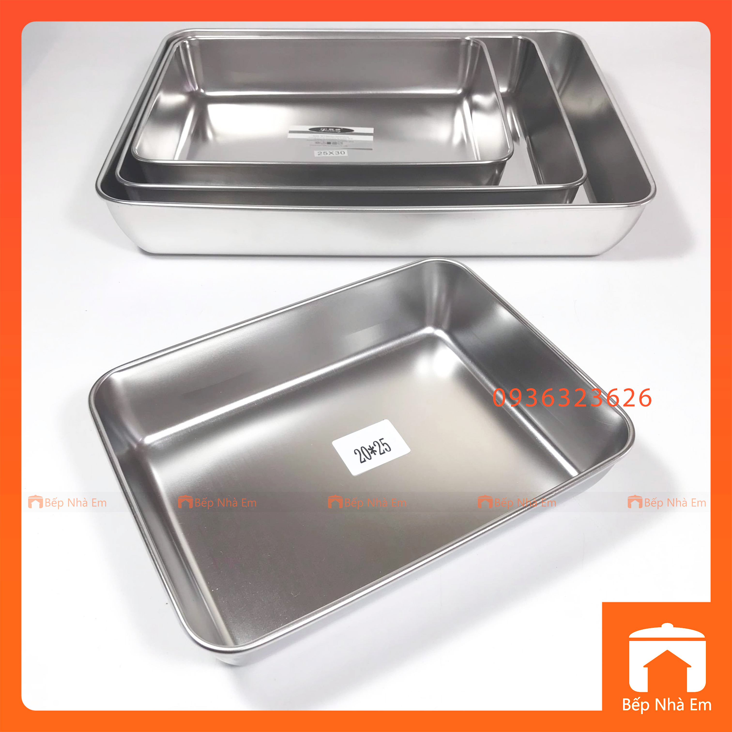 Khay Sâu Chữ Nhật Inox 304, Khay Nướng Bánh Nhiều Size - Hàng Cao Cấp