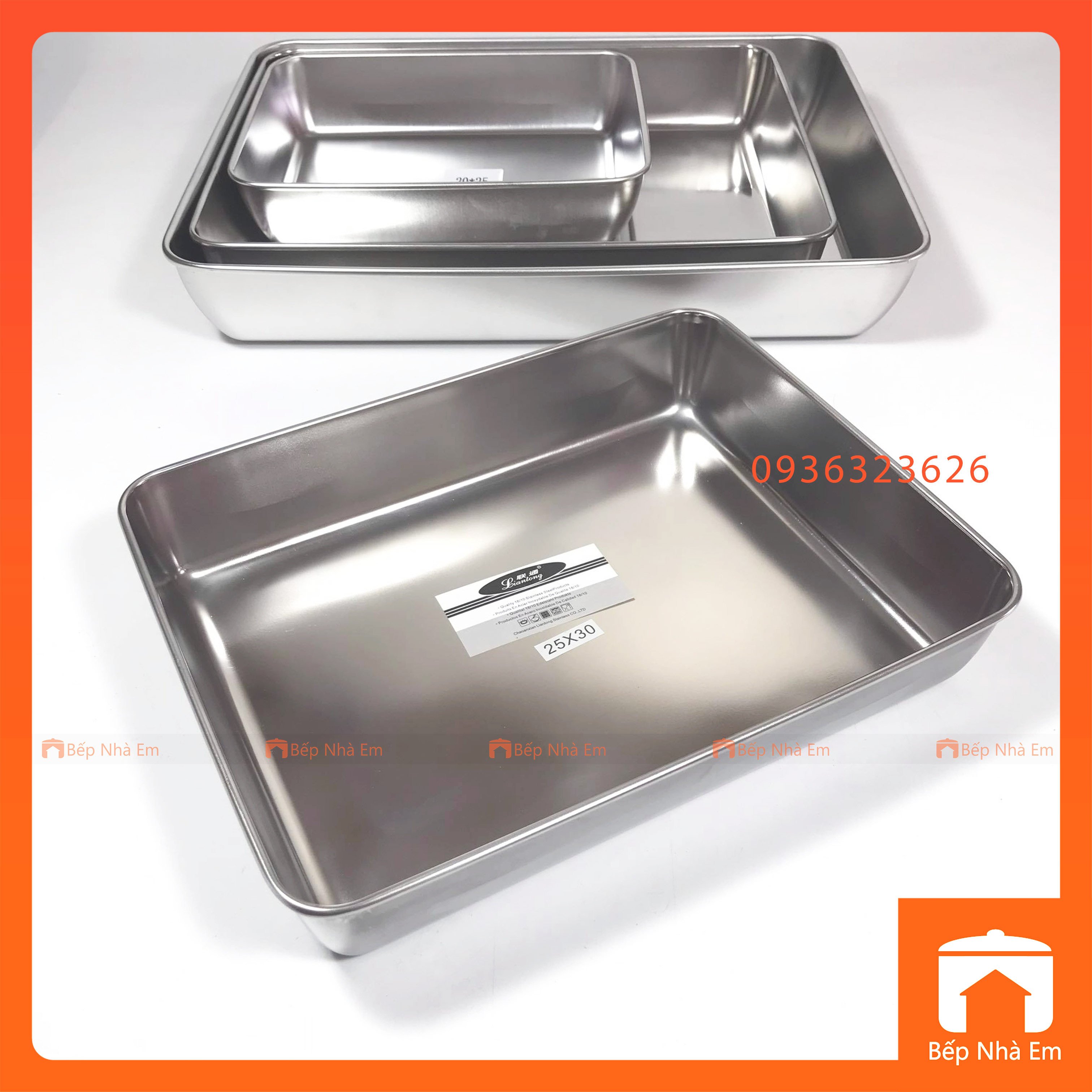 Khay Sâu Chữ Nhật Inox 304, Khay Nướng Bánh Nhiều Size - Hàng Cao Cấp