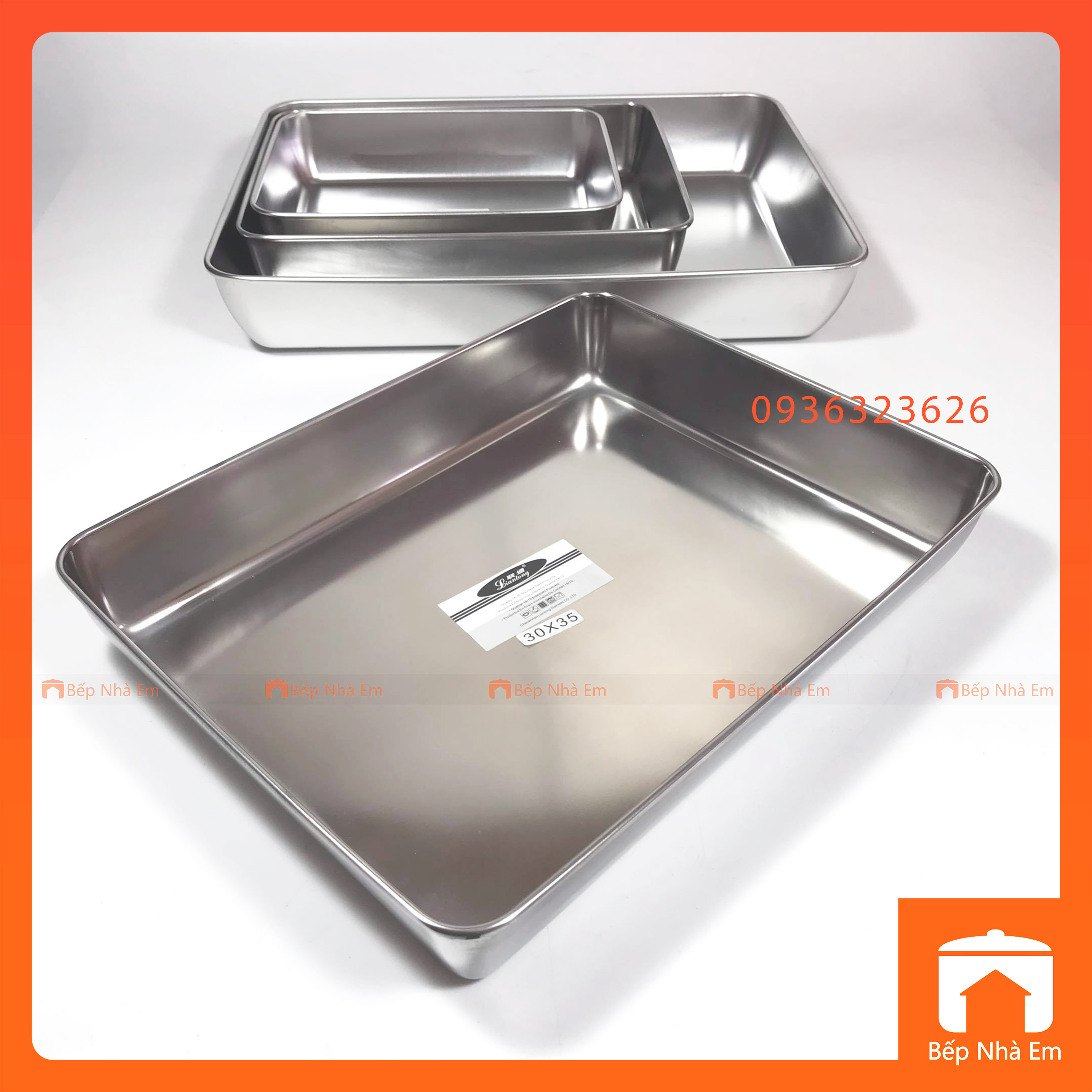 Khay Sâu Chữ Nhật Inox 304, Khay Nướng Bánh Nhiều Size - Hàng Cao Cấp
