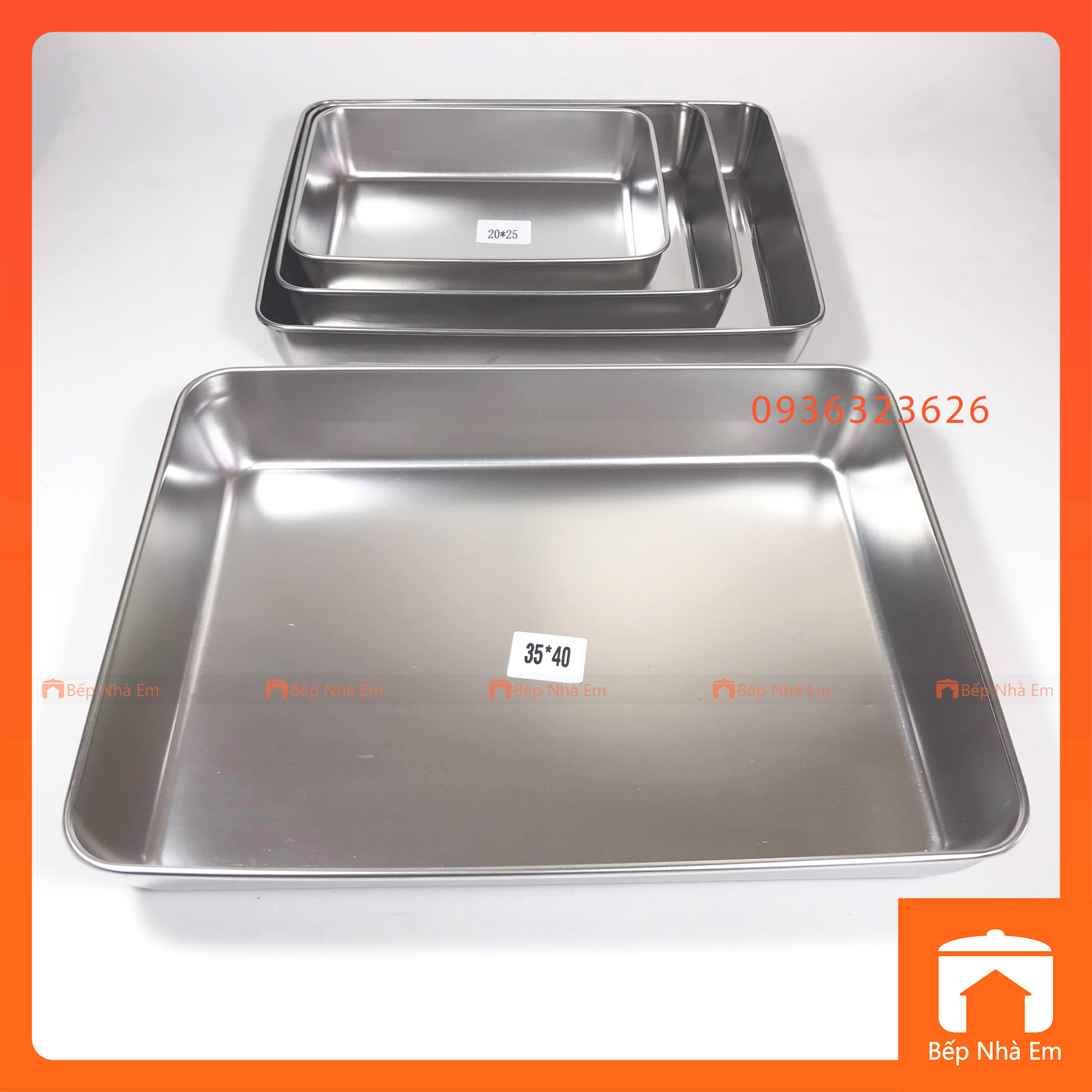 Khay Sâu Chữ Nhật Inox 304, Khay Nướng Bánh Nhiều Size - Hàng Cao Cấp