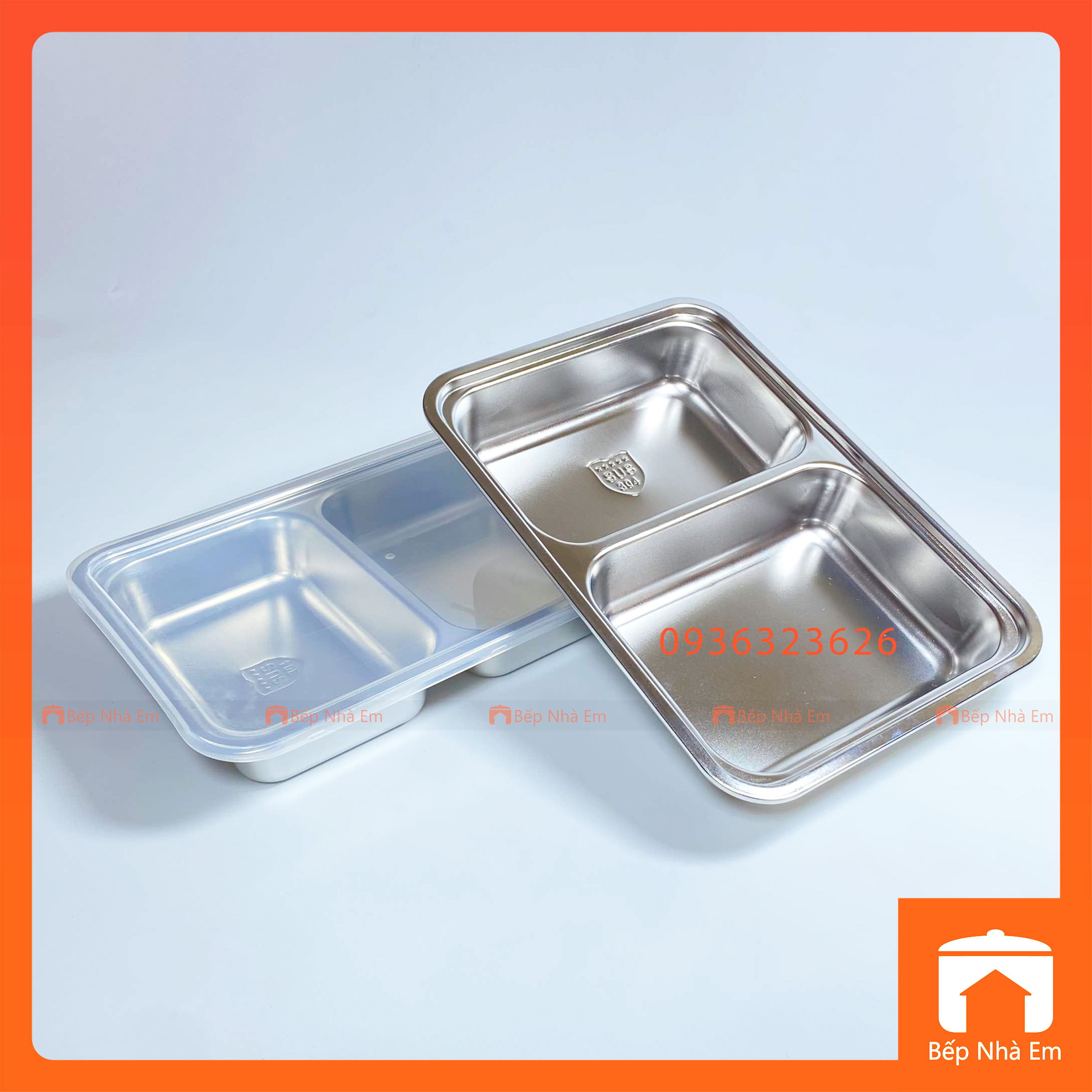 Khay Cơm Phần 2 Ngăn Sâu Inox 304 Cao Cấp - Hàng Việt Nam Sản Xuất
