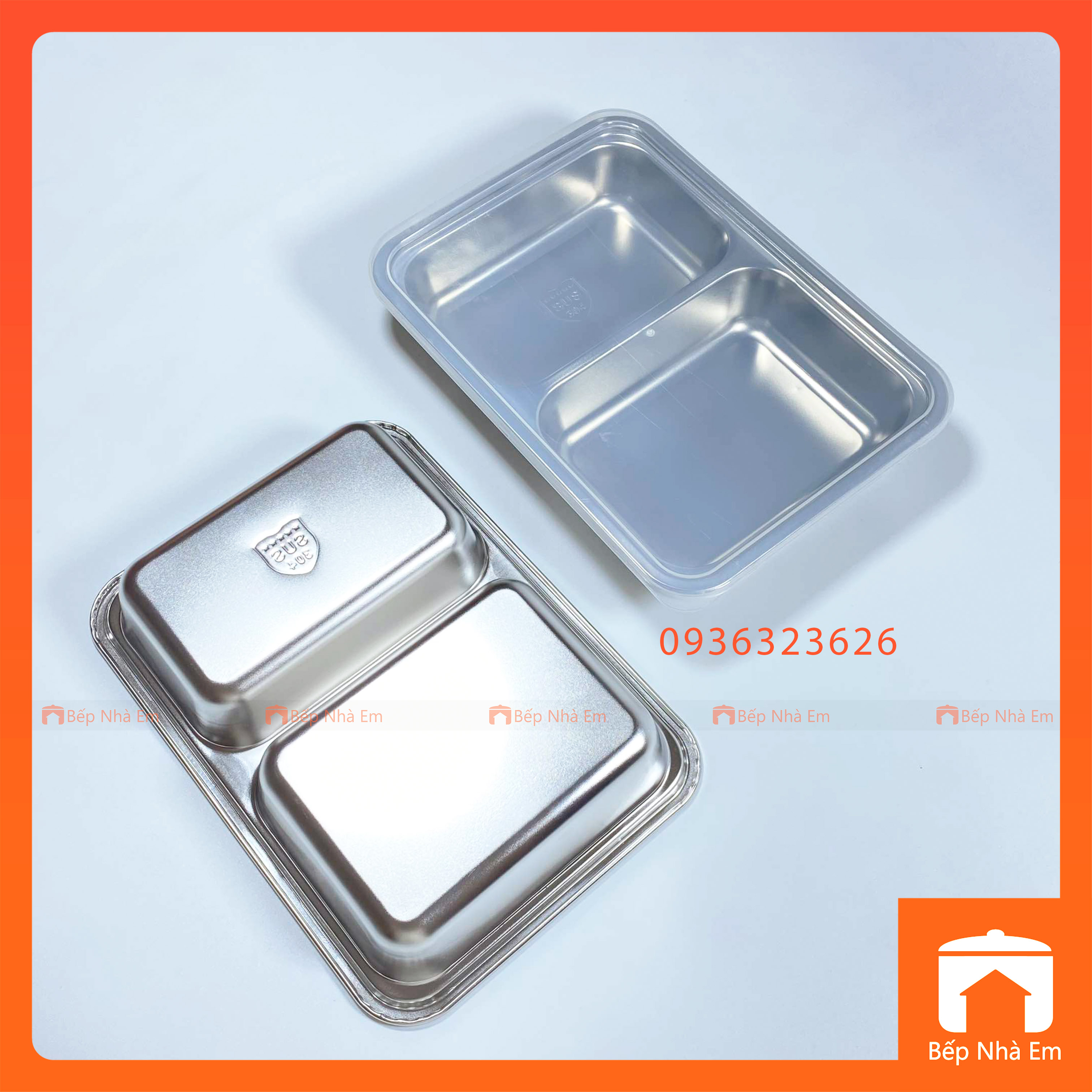 Khay Cơm Phần 2 Ngăn Sâu Inox 304 Cao Cấp - Hàng Việt Nam Sản Xuất