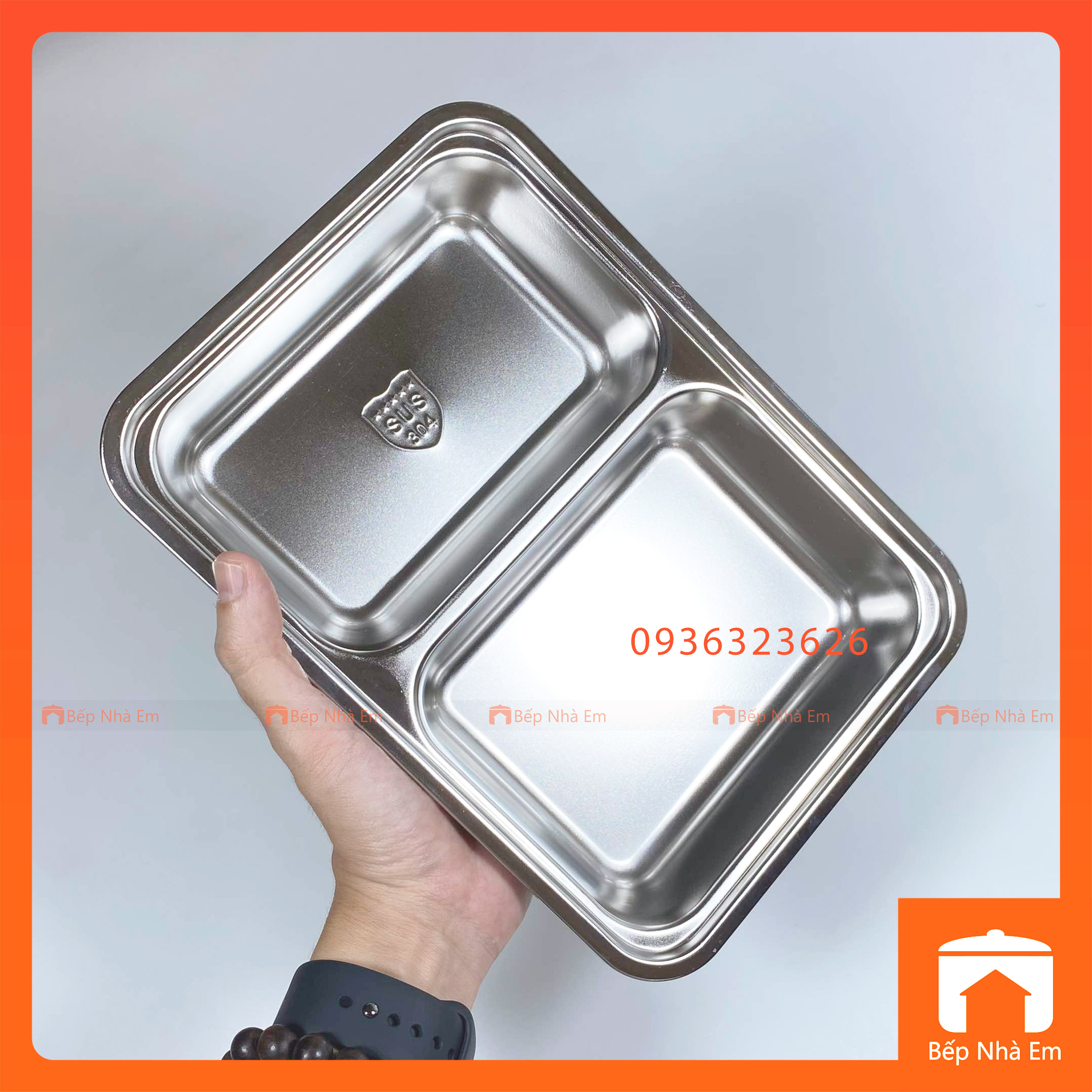 Khay Cơm Phần 2 Ngăn Sâu Inox 304 Cao Cấp - Hàng Việt Nam Sản Xuất