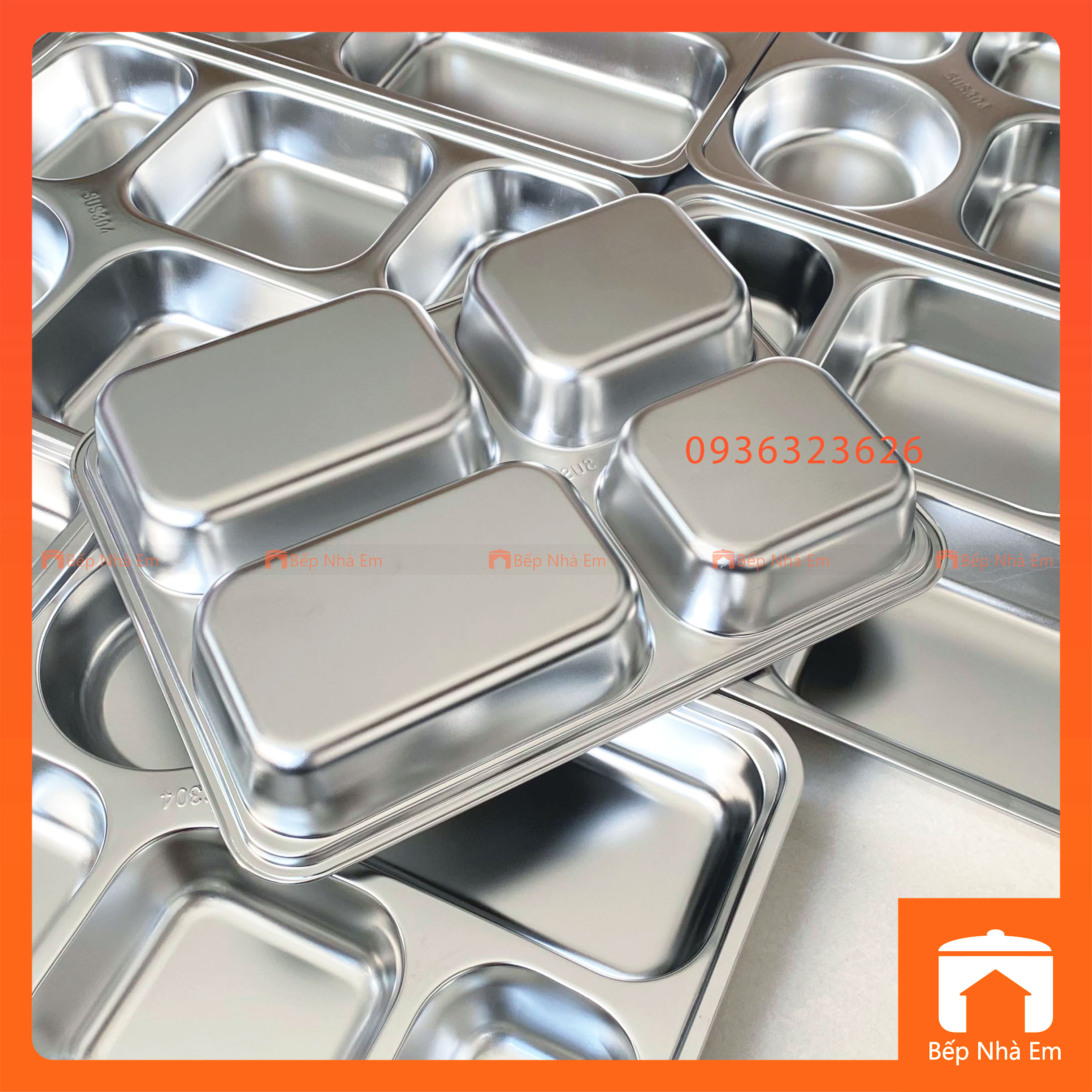 Khay Cơm Phần 4 Ngăn Sâu Inox 304 Cao Cấp - Hàng Việt Nam Sản Xuất