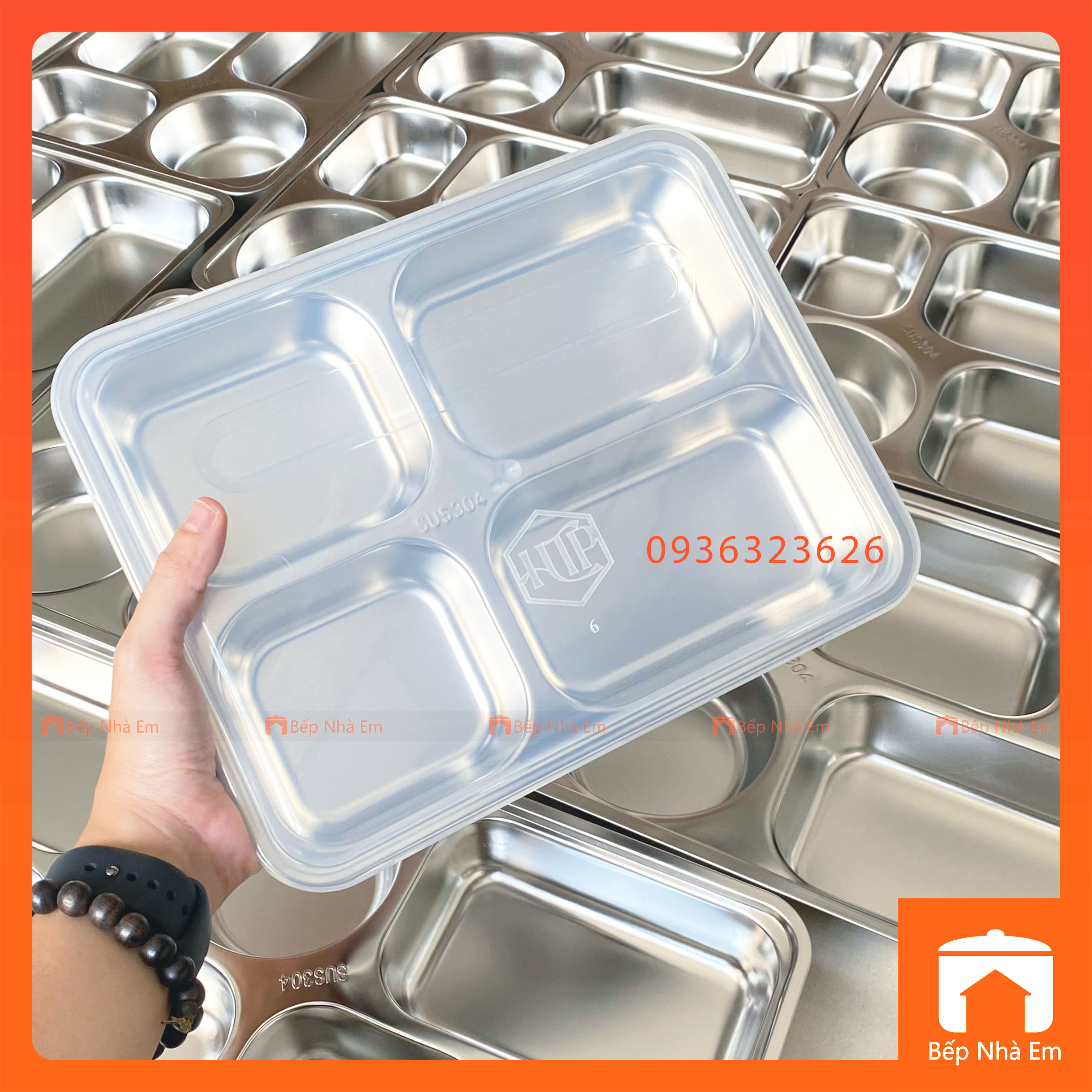 Khay Cơm Phần 4 Ngăn Sâu Inox 304 Cao Cấp - Hàng Việt Nam Sản Xuất