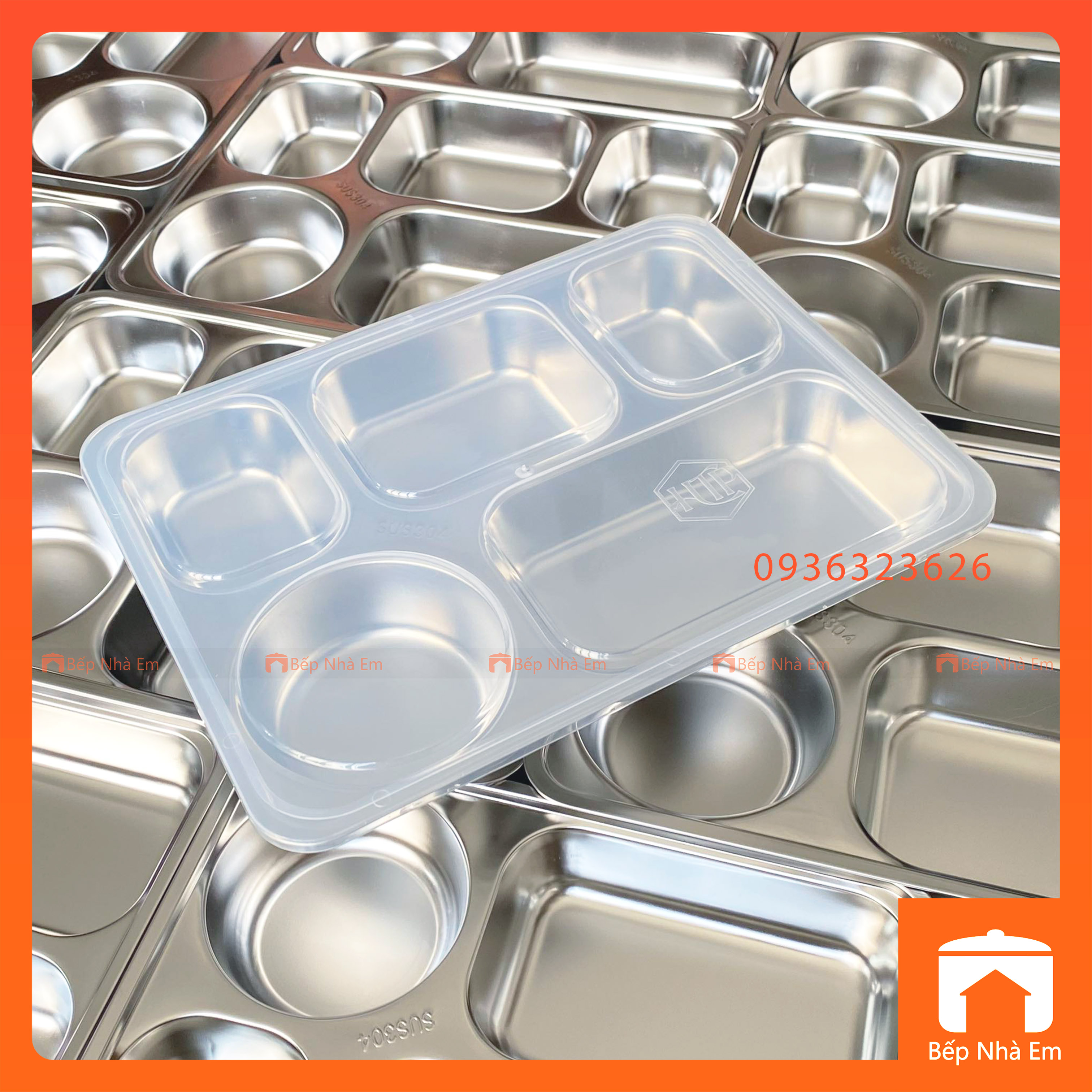 Khay Cơm Phần 5 Ngăn Sâu Inox 304 Cao Cấp - Hàng Việt Nam Sản Xuất