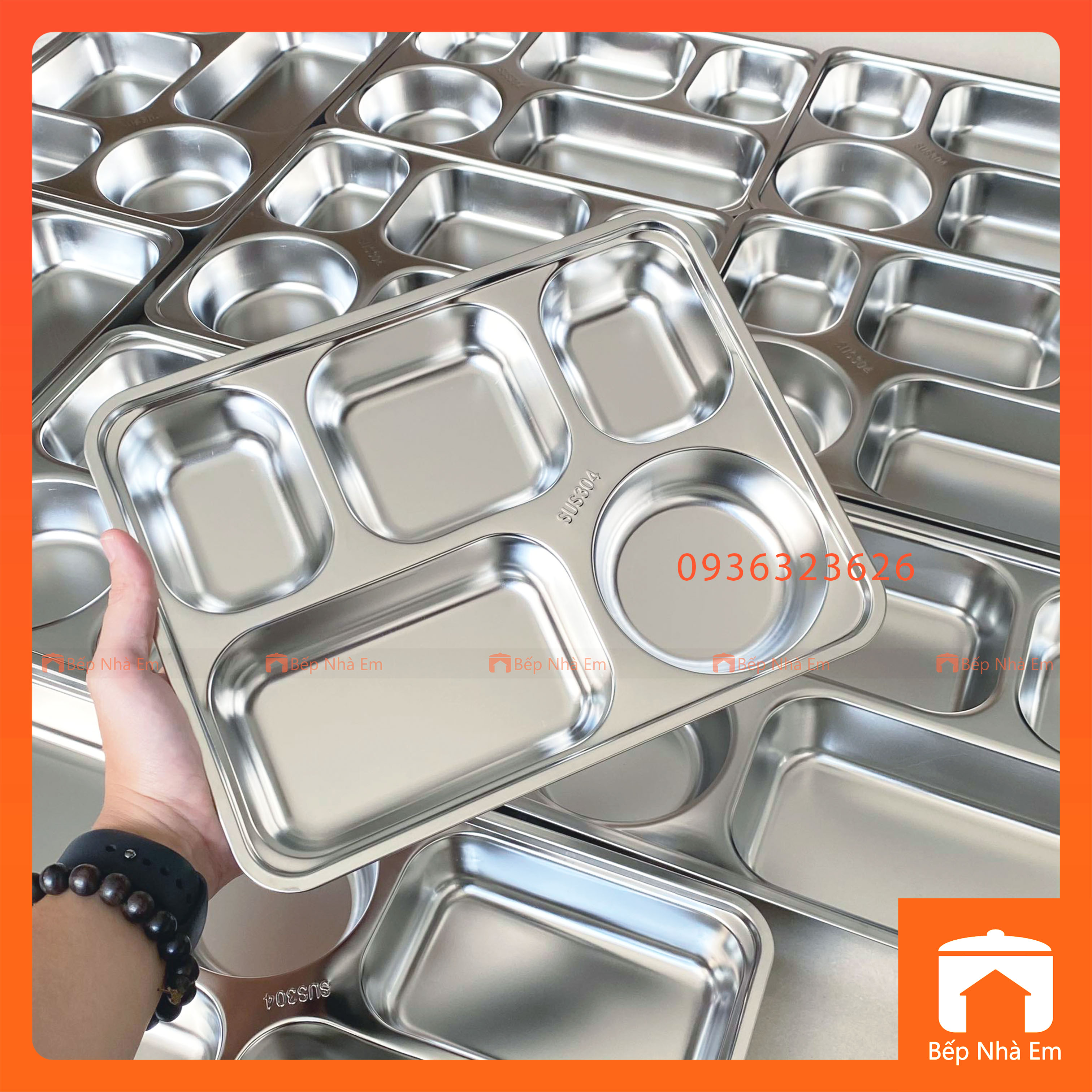 Khay Cơm Phần 5 Ngăn Sâu Inox 304 Cao Cấp - Hàng Việt Nam Sản Xuất
