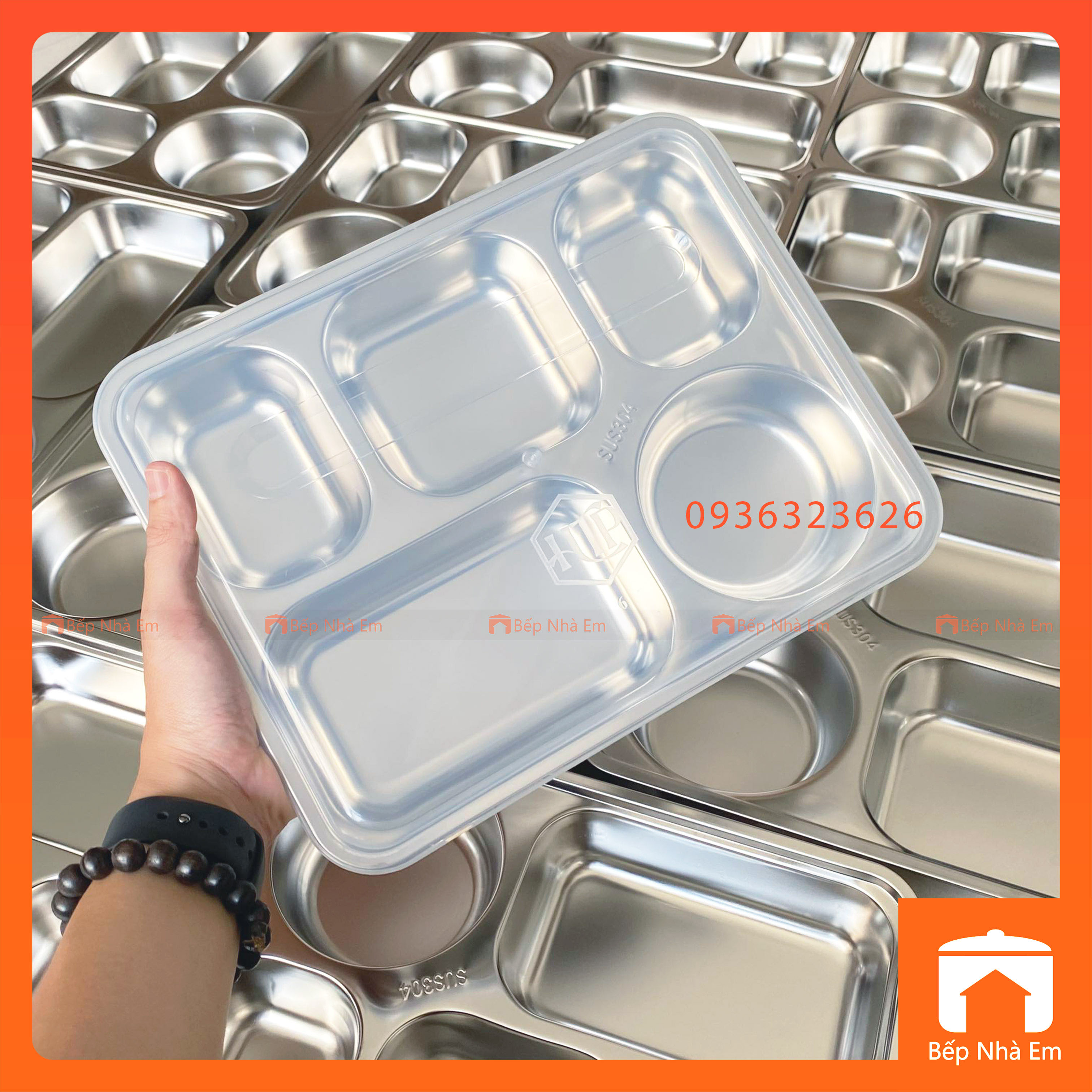 Khay Cơm Phần 5 Ngăn Sâu Inox 304 Cao Cấp - Hàng Việt Nam Sản Xuất