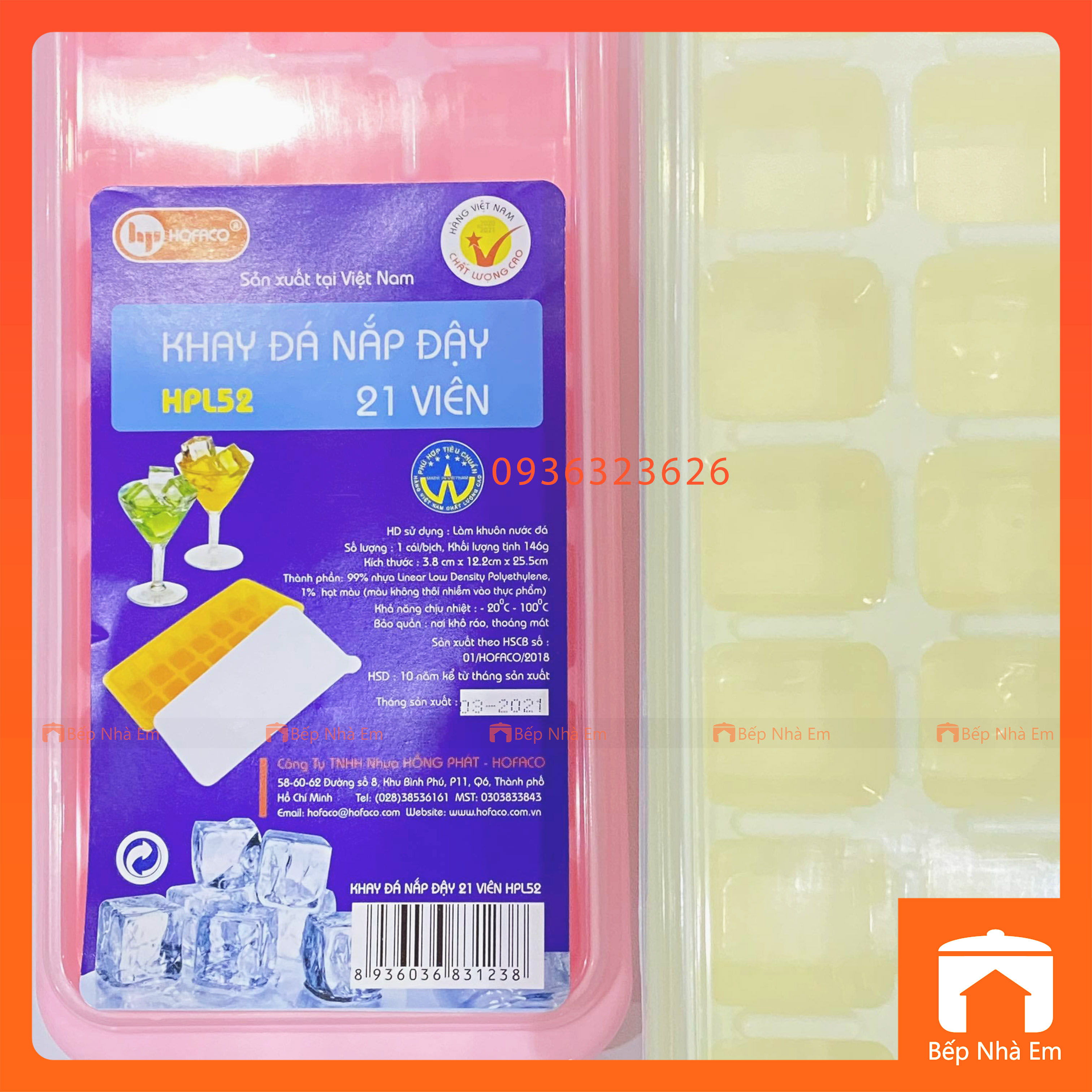 Bộ 2 Khay Đá 21 Viên Có Nắp Tiện Dụng - Hàng Việt Nam Sản Xuất