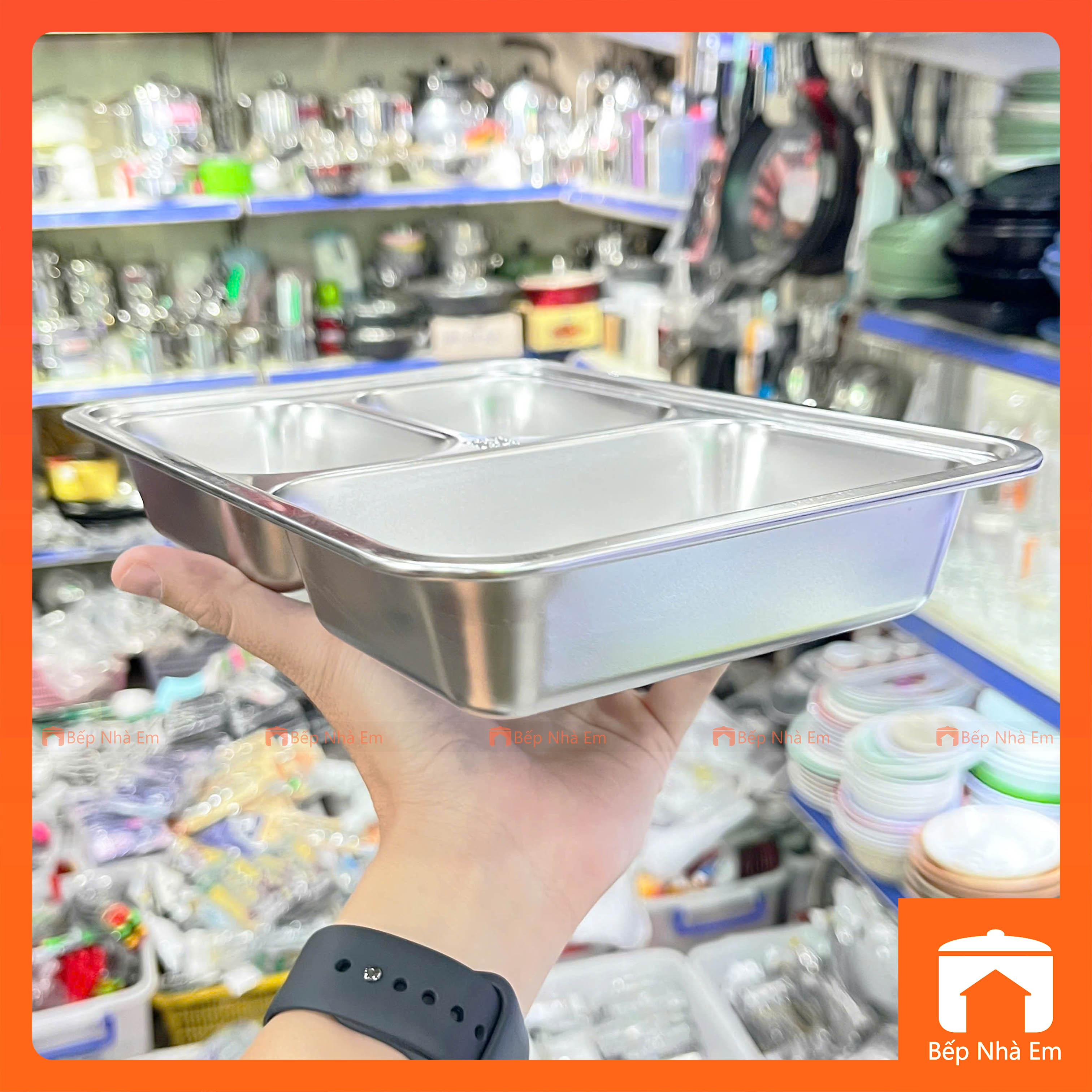 Khay Cơm Phần 3 Ngăn Sâu Inox 304 Cao Cấp - Hàng Việt Nam Sản Xuất