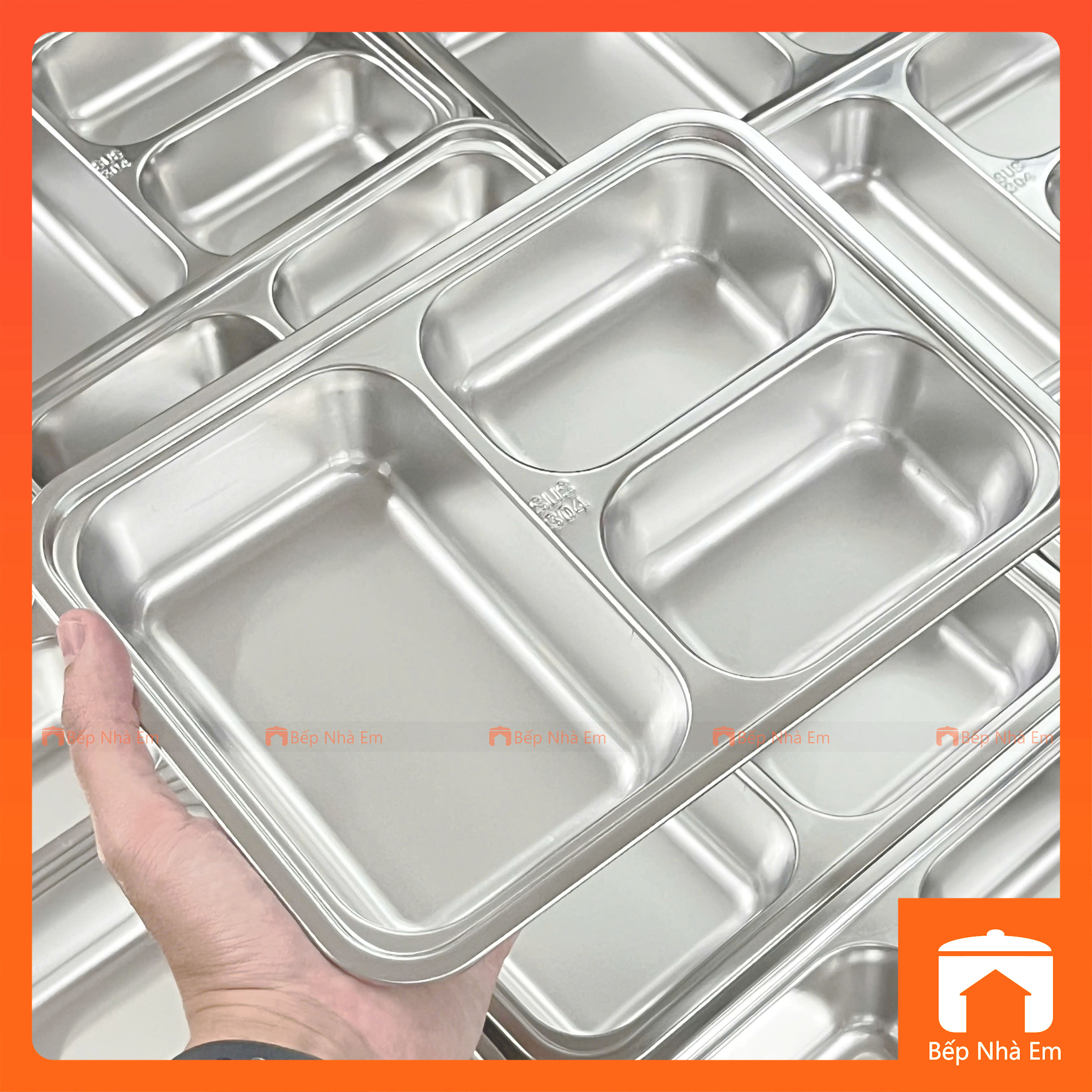 Khay Cơm Phần 3 Ngăn Sâu Inox 304 Cao Cấp - Hàng Việt Nam Sản Xuất