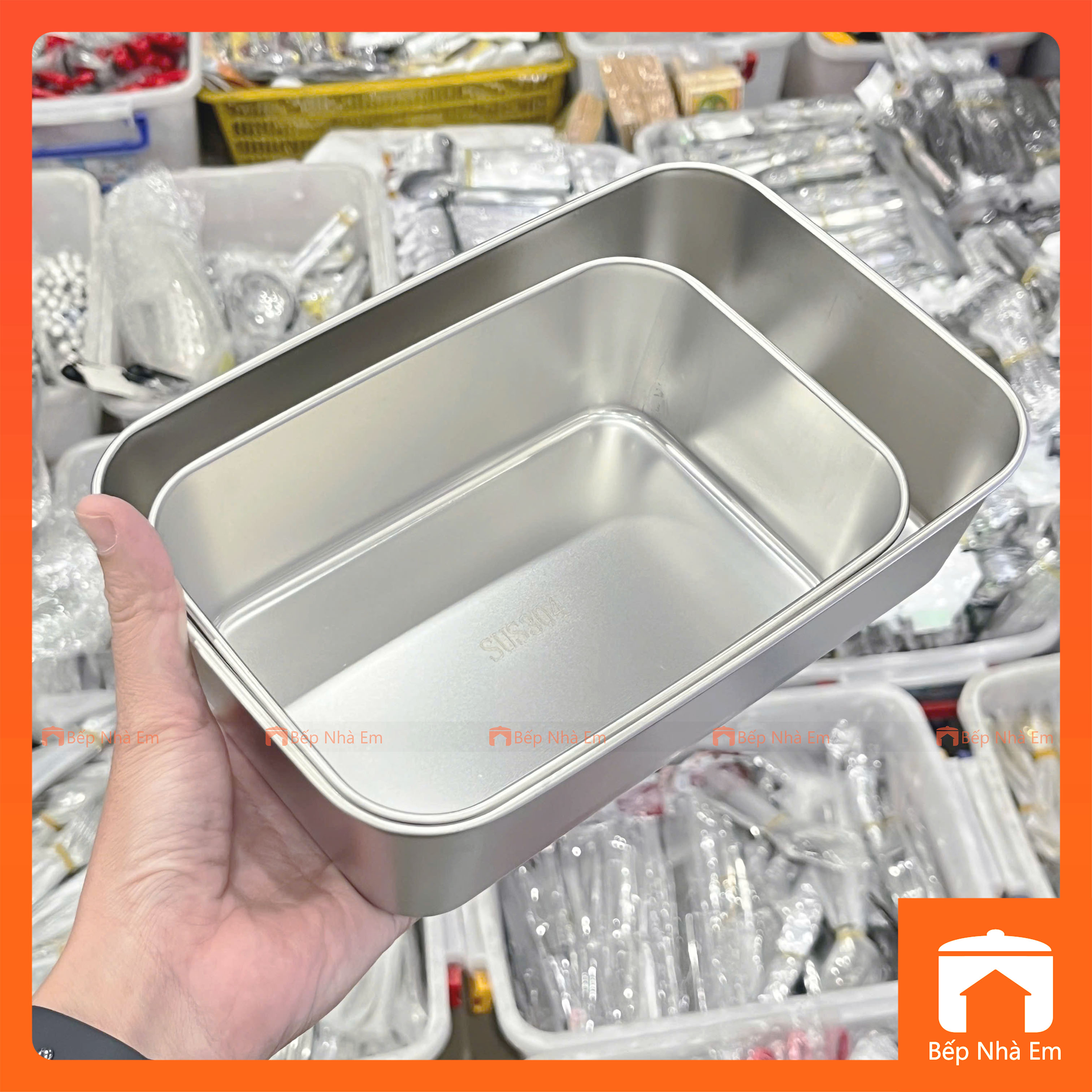 Khay Inox 304 Có Nắp Nhựa 2 Size Tiện Dụng