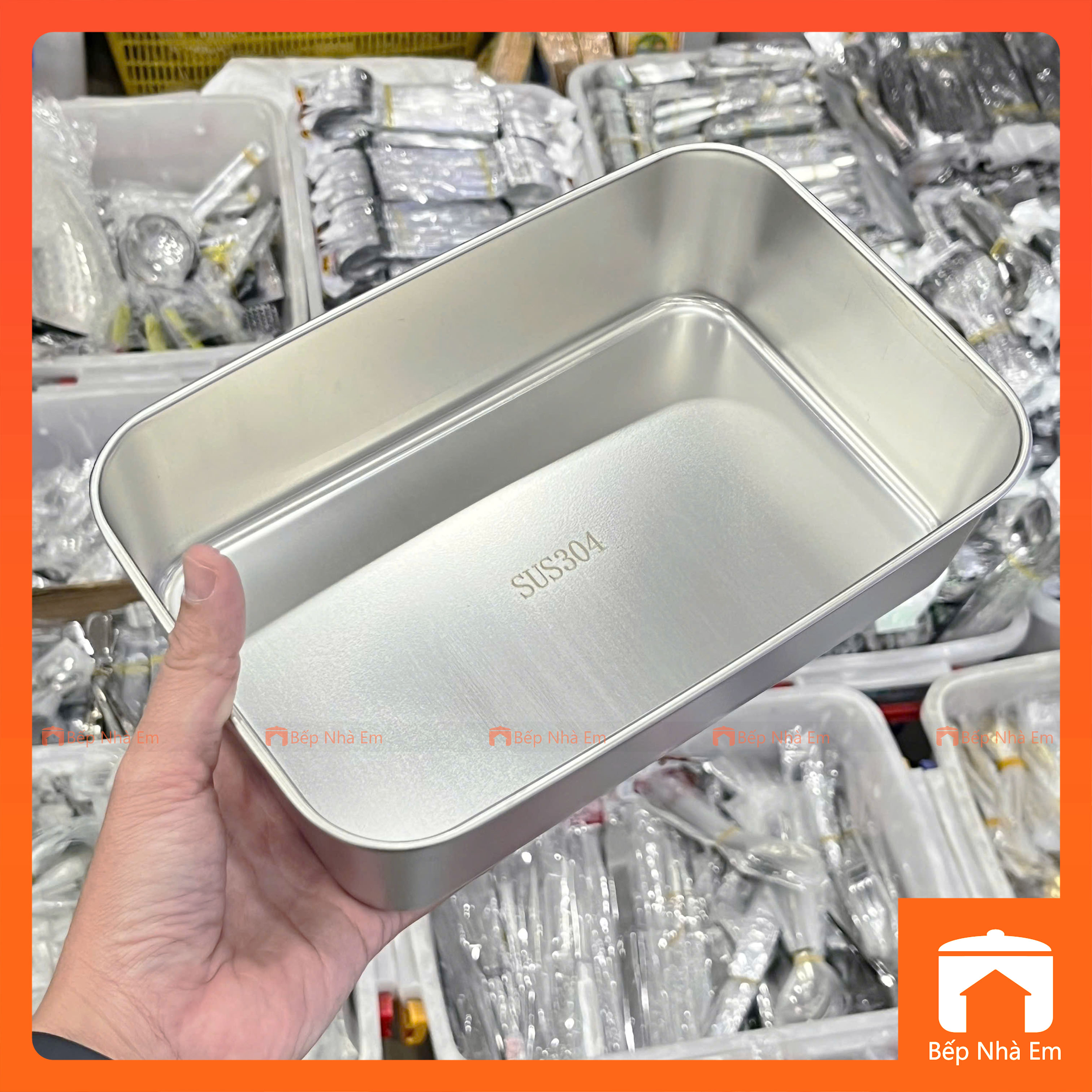 Khay Inox 304 Có Nắp Nhựa 2 Size Tiện Dụng