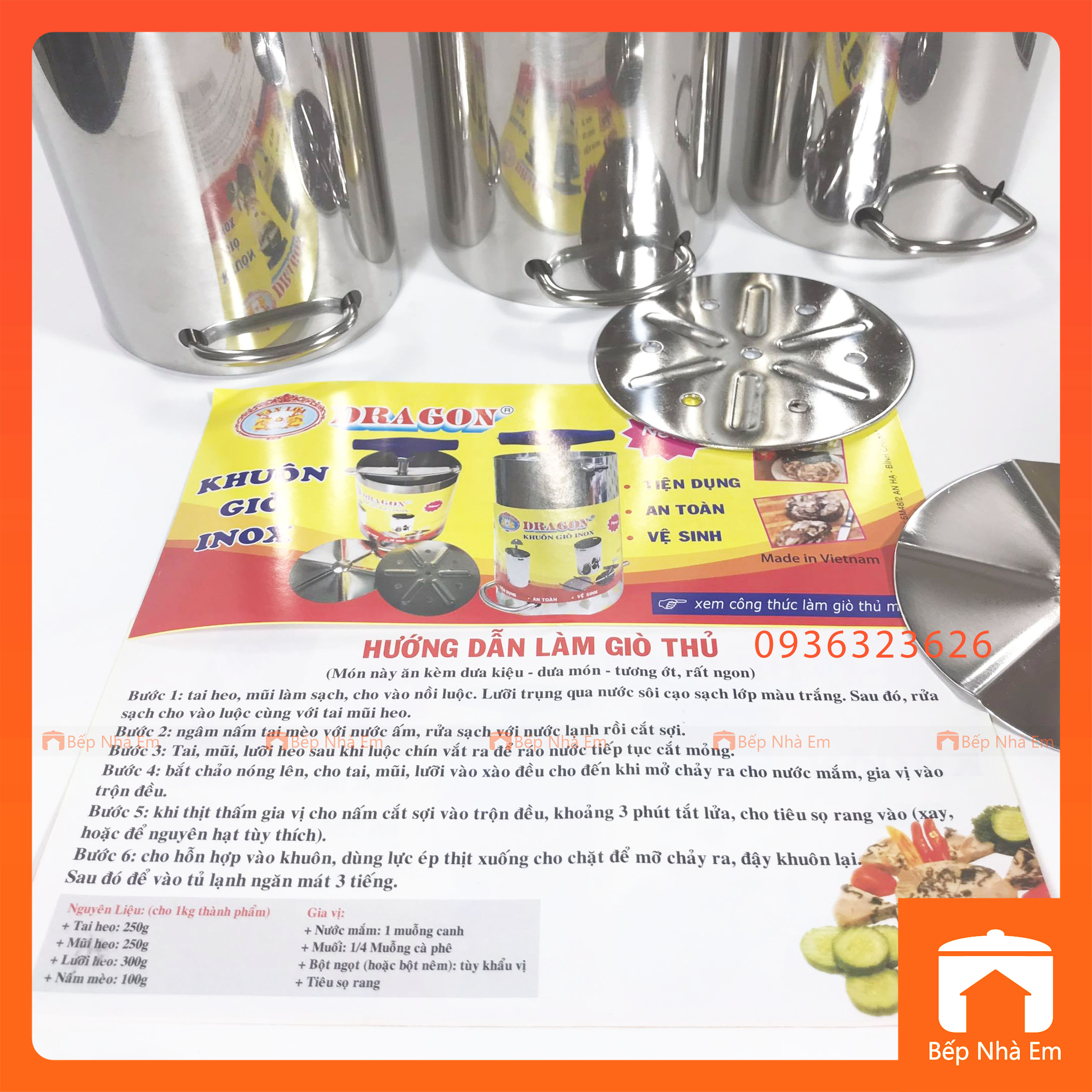 Khuôn Làm Giò Thủ Inox Cao Cấp DRAGON - Hàng Việt Nam Sản Xuất