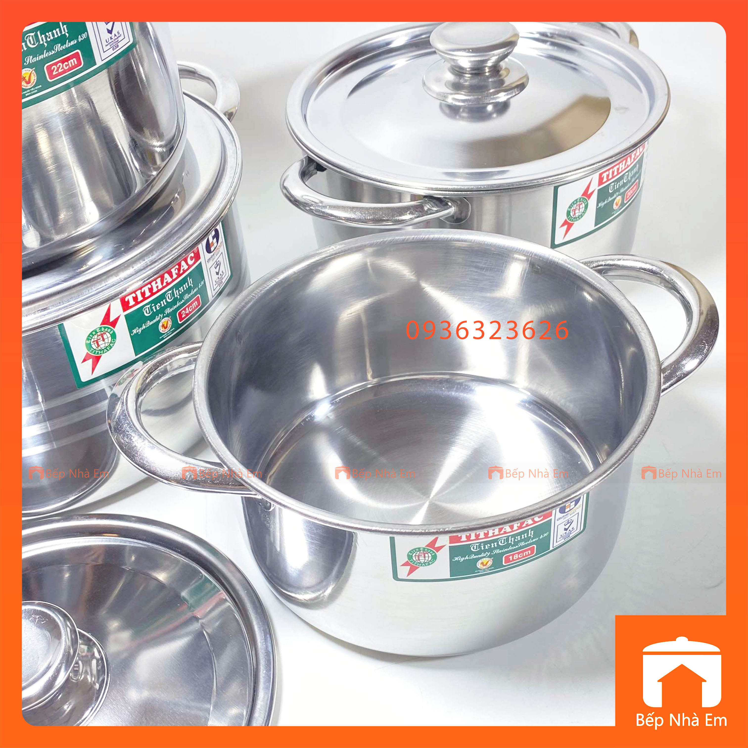 Nồi Inox TITHAFAC Cao Cấp Nấu Được Bếp Từ Nhiều Size - Hàng Việt Nam Sản Xuất