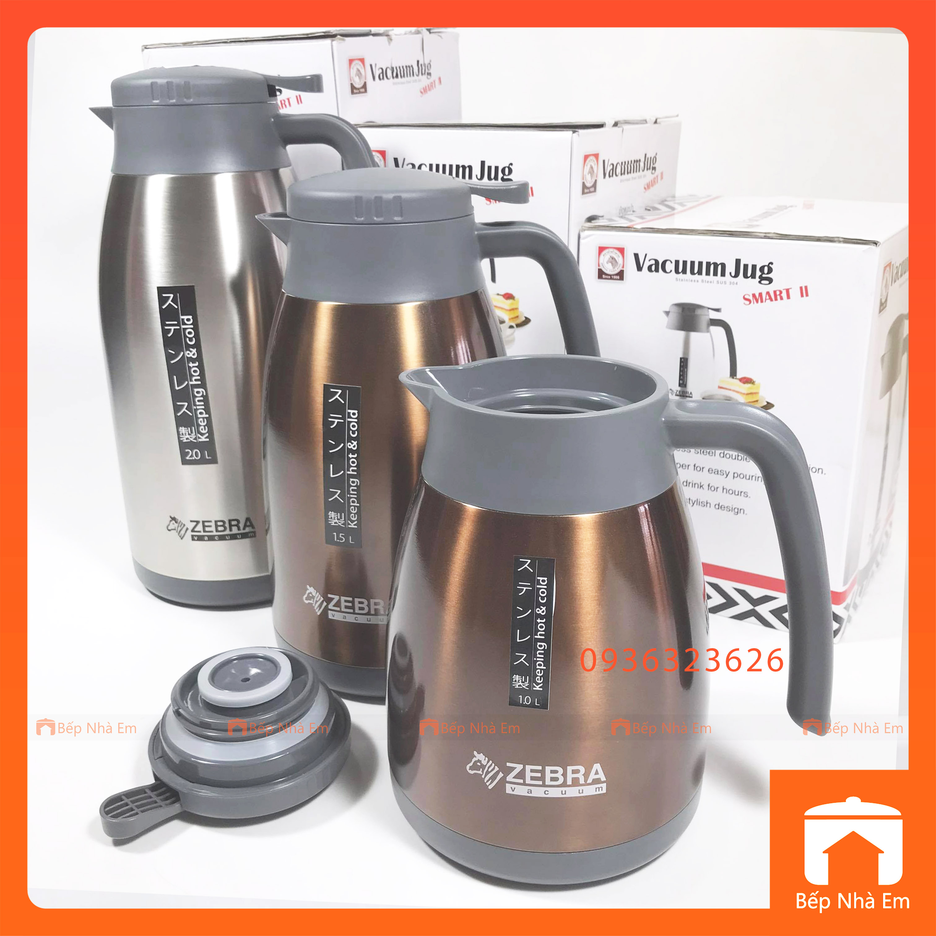 Bình Giữ Nhiệt ZEBRA Smart II 1L - 1.5L - 2L (Inox304) - Hàng Nhập Khẩu Thái Lan