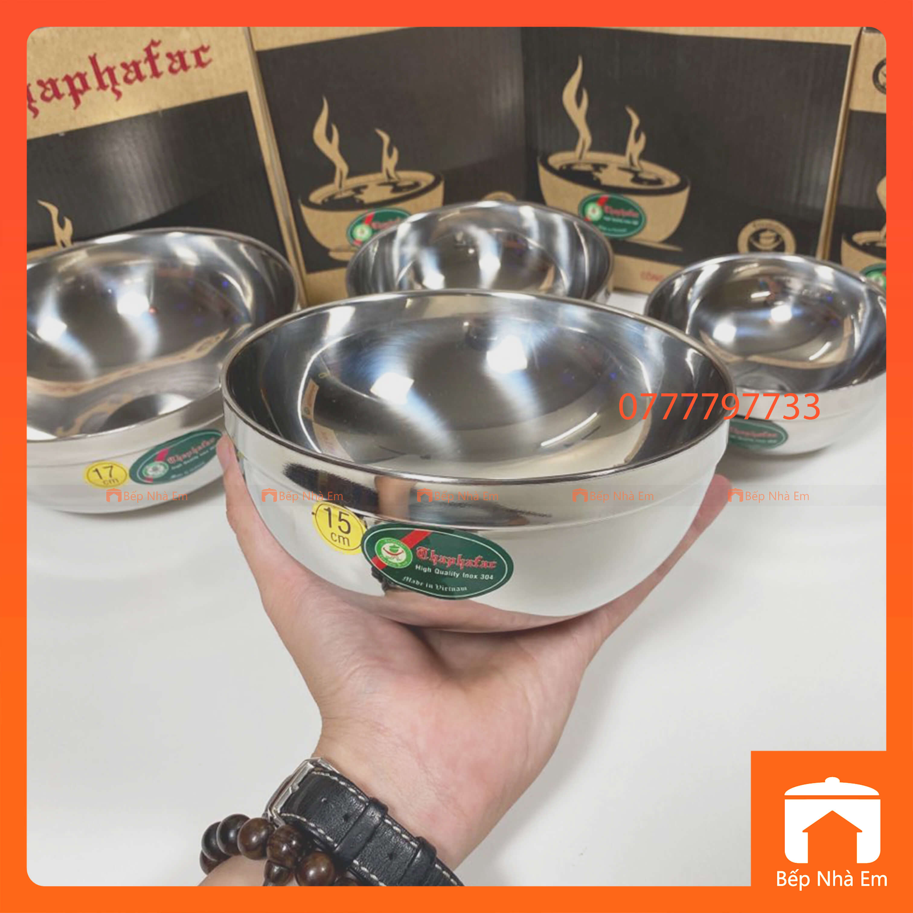 Hộp 5 Tô Inox 304 Cao Cấp 2 Lớp Cách Nhiệt Nhiều Size - Hàng Việt Nam Sản Xuất