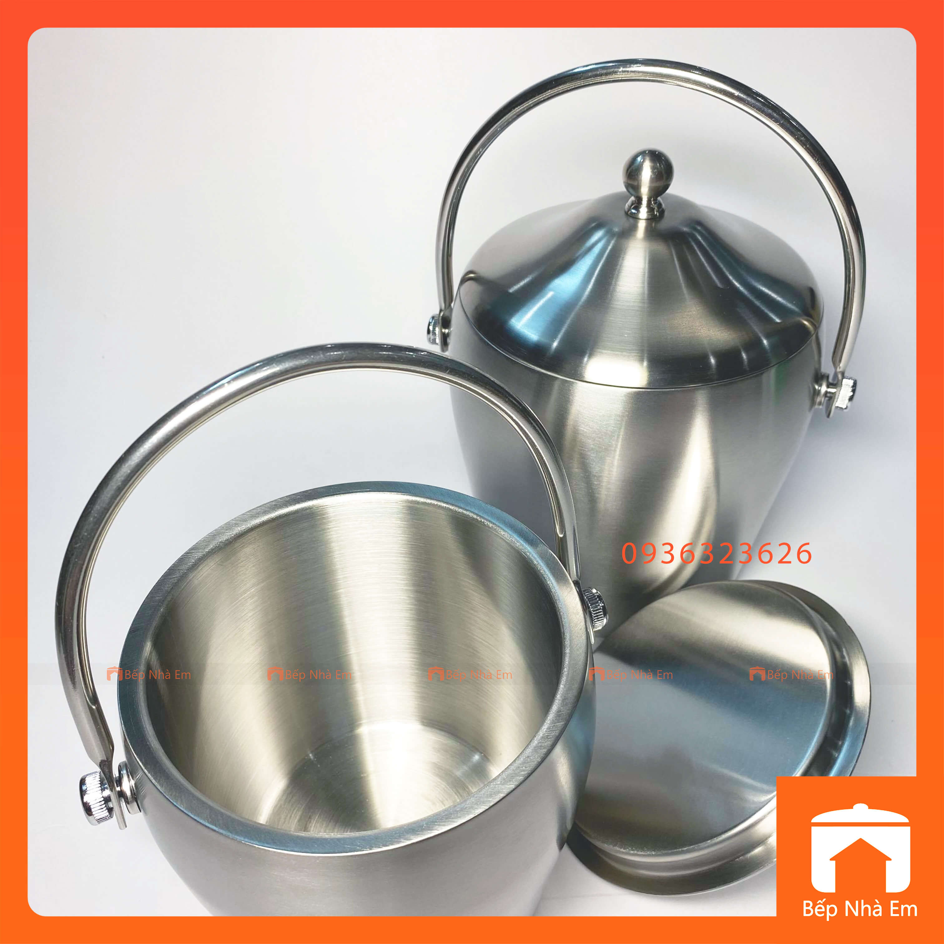 Xô Inox Đựng Đá 2 Lớp Cách Nhiệt - Hàng Cao Cấp