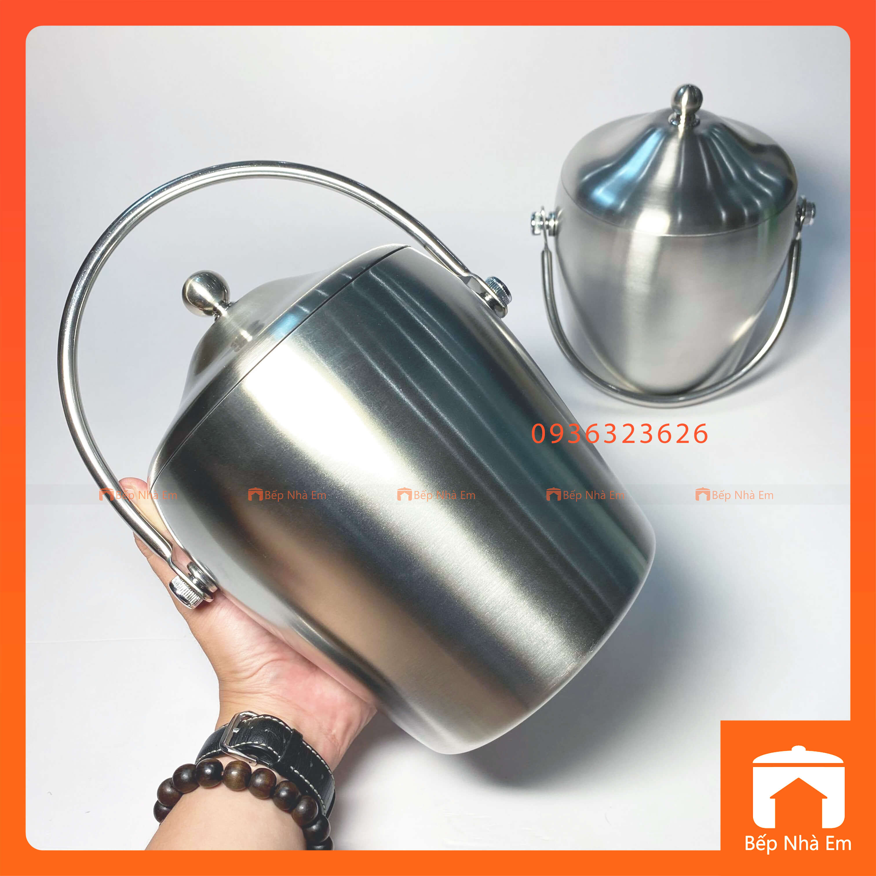 Xô Inox Đựng Đá 2 Lớp Cách Nhiệt - Hàng Cao Cấp