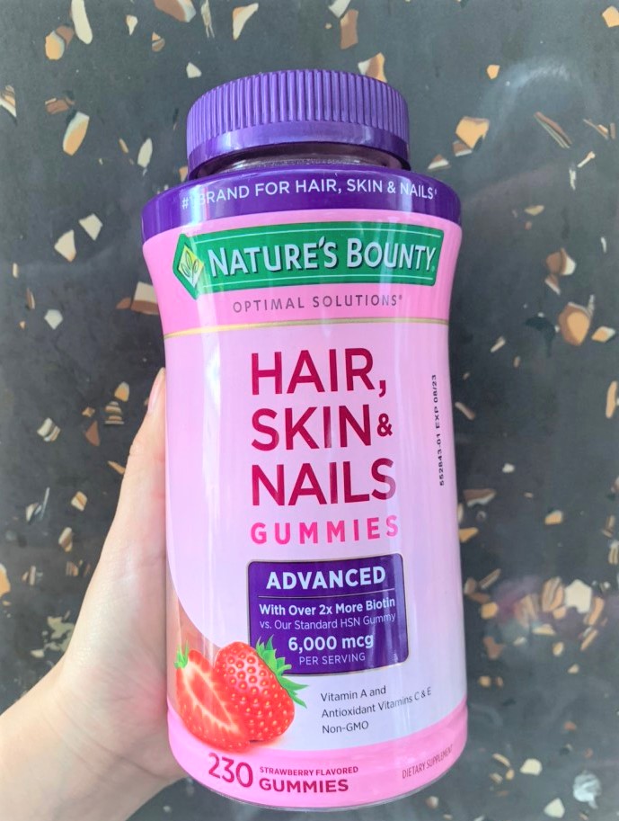 Kẹo dẻo Nature's Bounty Hair, Skin & Nail 6000mcg 230v tím - Mỹ Kẹo dẻo Nature's Bounty Hair, Skin & Nail 6000mcg 230v tím - Mỹ
