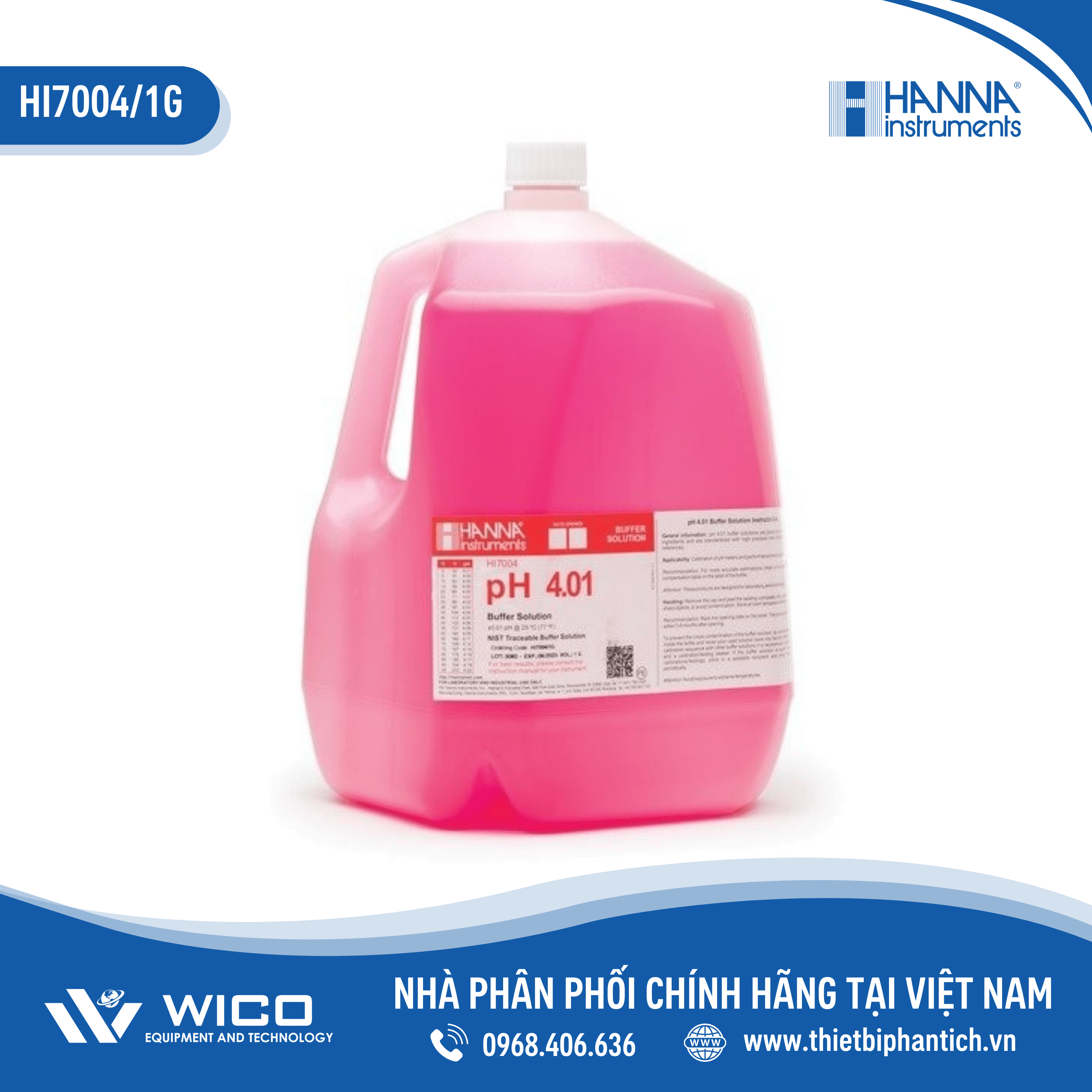  Dung Dịch Hiệu Chuẩn pH 4.01, Chai 3.75Lít HI7004/1G Hanna